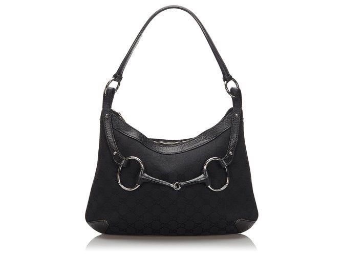 Gucci Gucci Black GG Canvas Horsebit Hobo Bag Size ONE SIZE - 1 Thumbnail