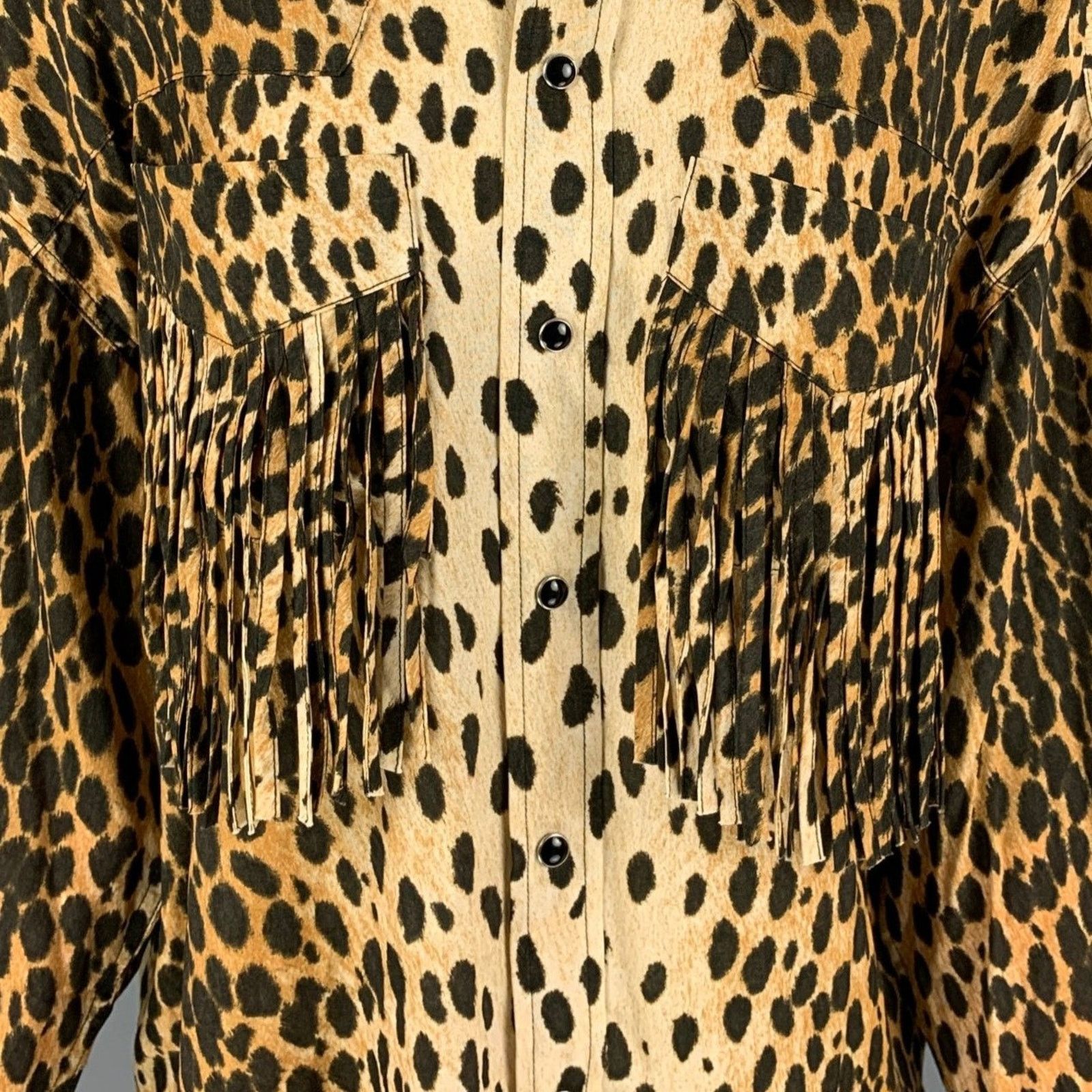 R13 Western Fringe Tan Brown Cotton Animal Print Oversized Shirt Size XS / US 0-2 / IT 36-38 - 2 Thumbnail