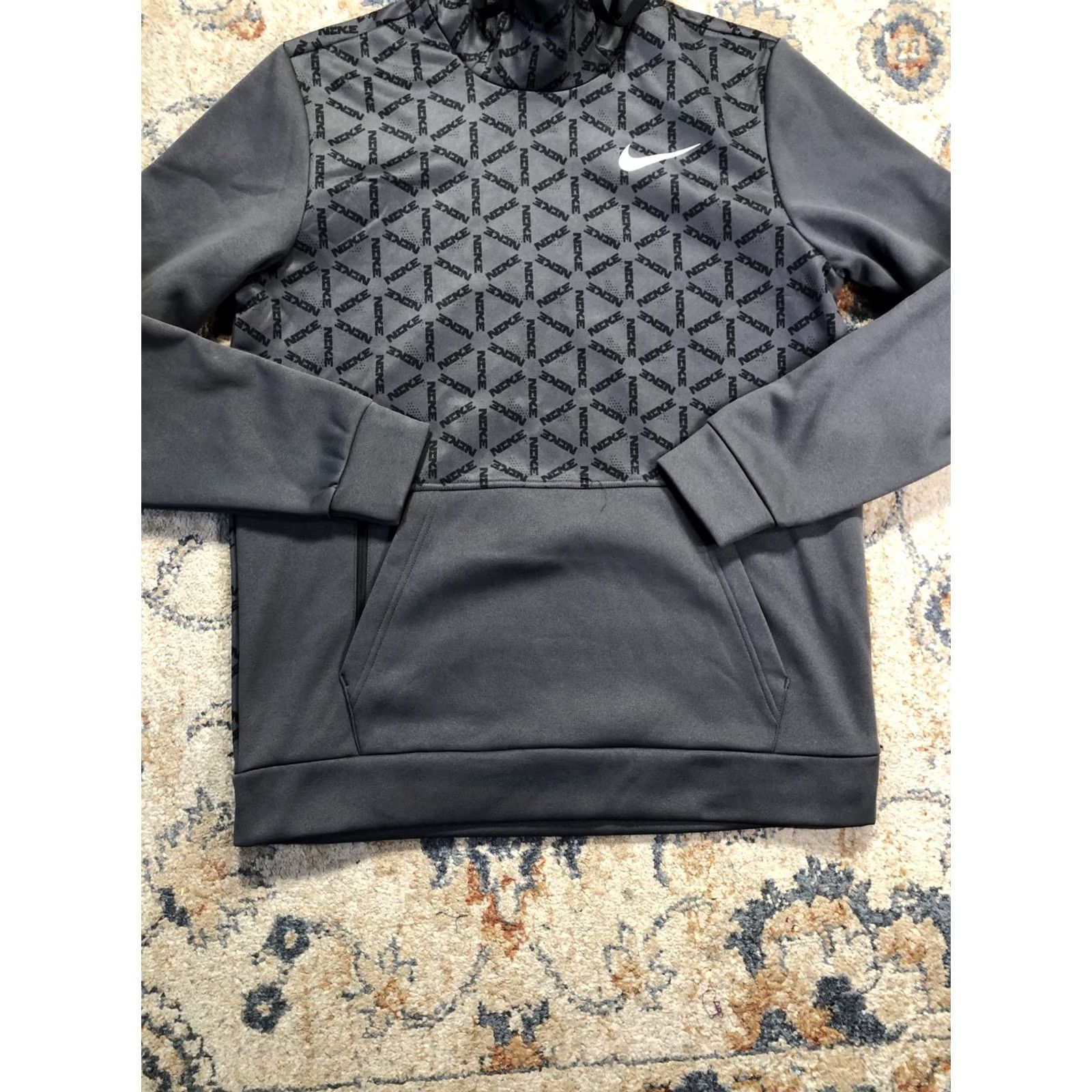 Nike Nike Therma-FIT Hoodie Sweatshirt Mens M Gray Allover Nike Logo Fleece Size US M / EU 48-50 / 2 - 5 Thumbnail