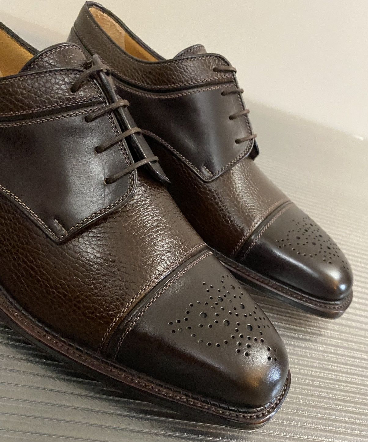 Testoni a.testoni 🇮🇹 caffe leather contrast statesman brogue 8 US NEW Size US 8 / EU 41 - 8 Thumbnail