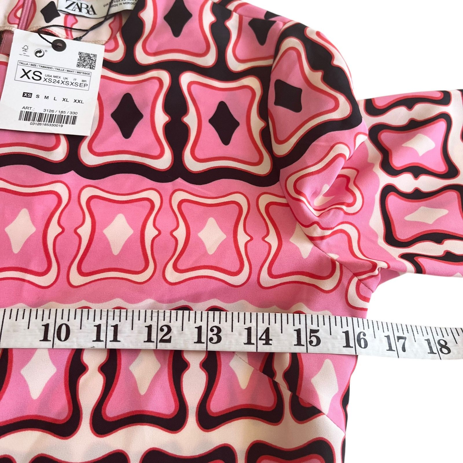 Zara Zara Pink Geometric Print Long Sleeve Resort Travel NWT Size XS / US 0-2 / IT 36-38 - 10 Thumbnail