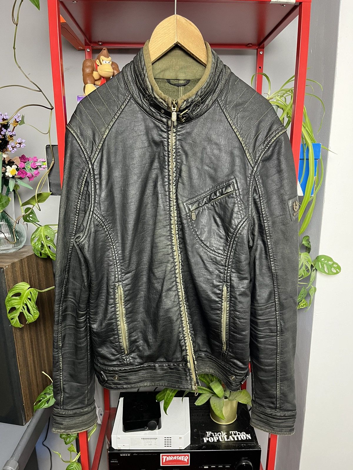 image of Y2K Belstaff Waxed Cotton Biker Jacket in Olive, Men's (Size Medium)
