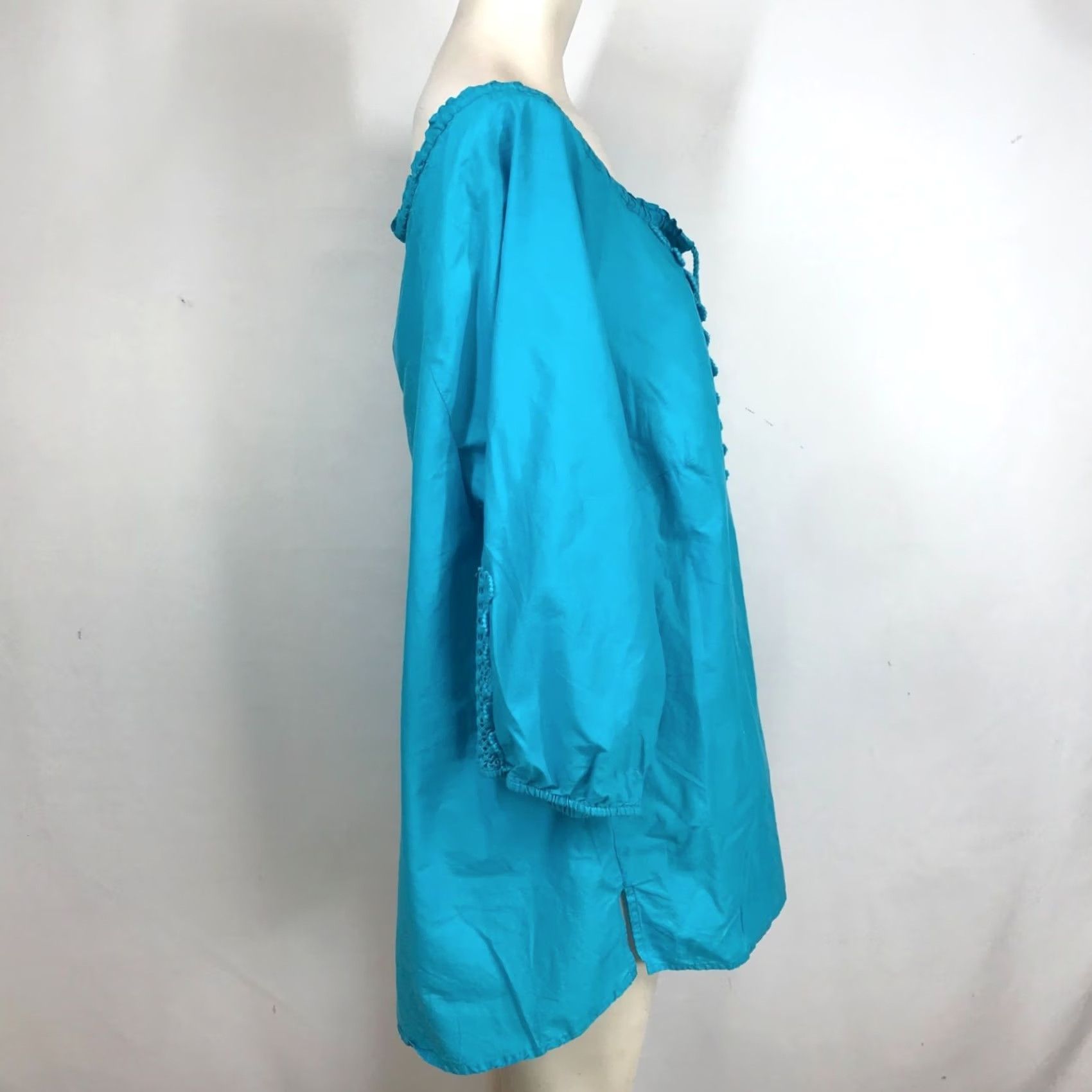 Vintage CATHERINES WOMEN'S 1X BLUE 3/4 SLEEVE V NECK COTTON TOP LACE DETAIL Size XL / US 12-14 / IT 48-50 - 4 Thumbnail
