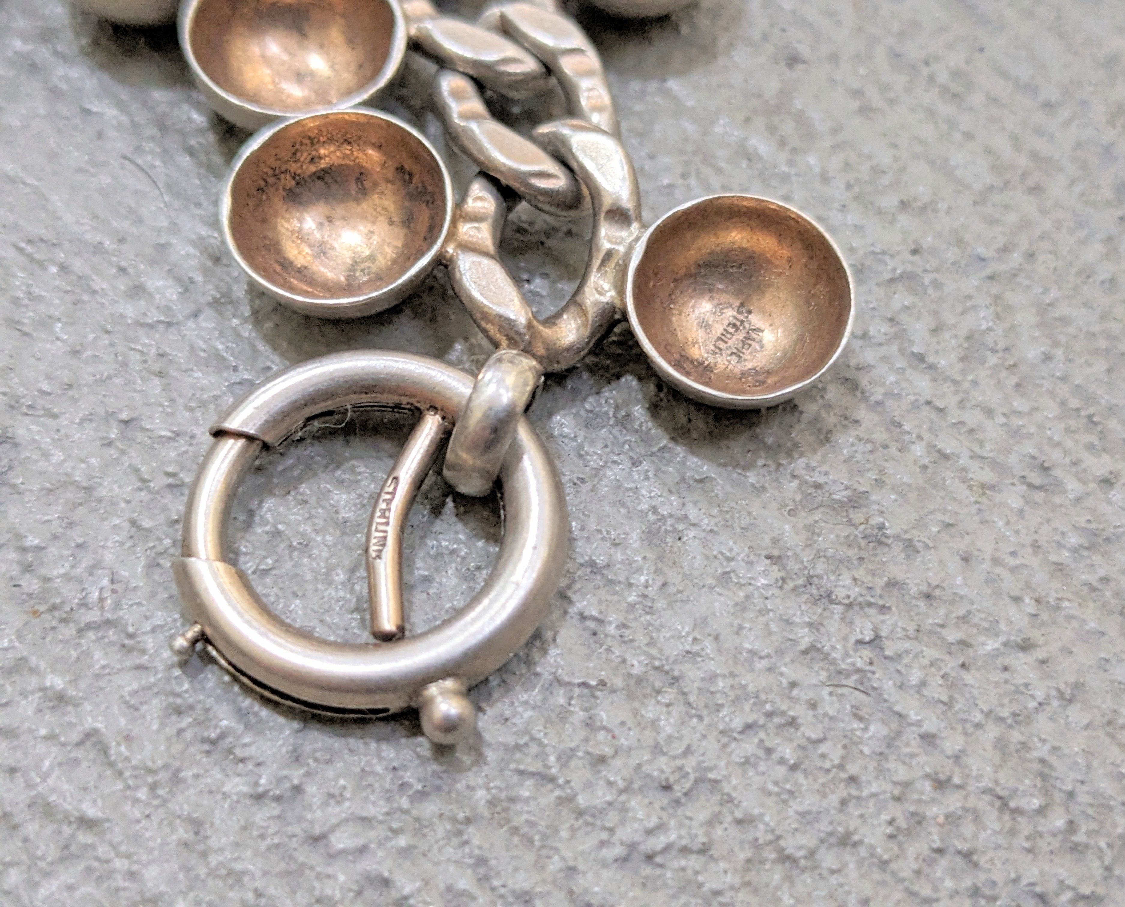 Jewelry Vintage Sterling Silver Bracelet Cuban Chain Charm Link Size ONE SIZE - 9 Thumbnail