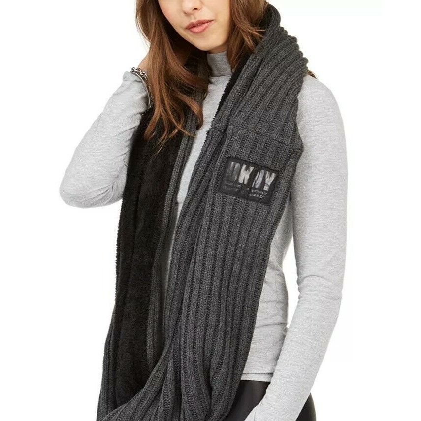 DKNY DKNY Fleece-Lined Knit Infinity Scarf, Gray Size ONE SIZE - 1 Thumbnail