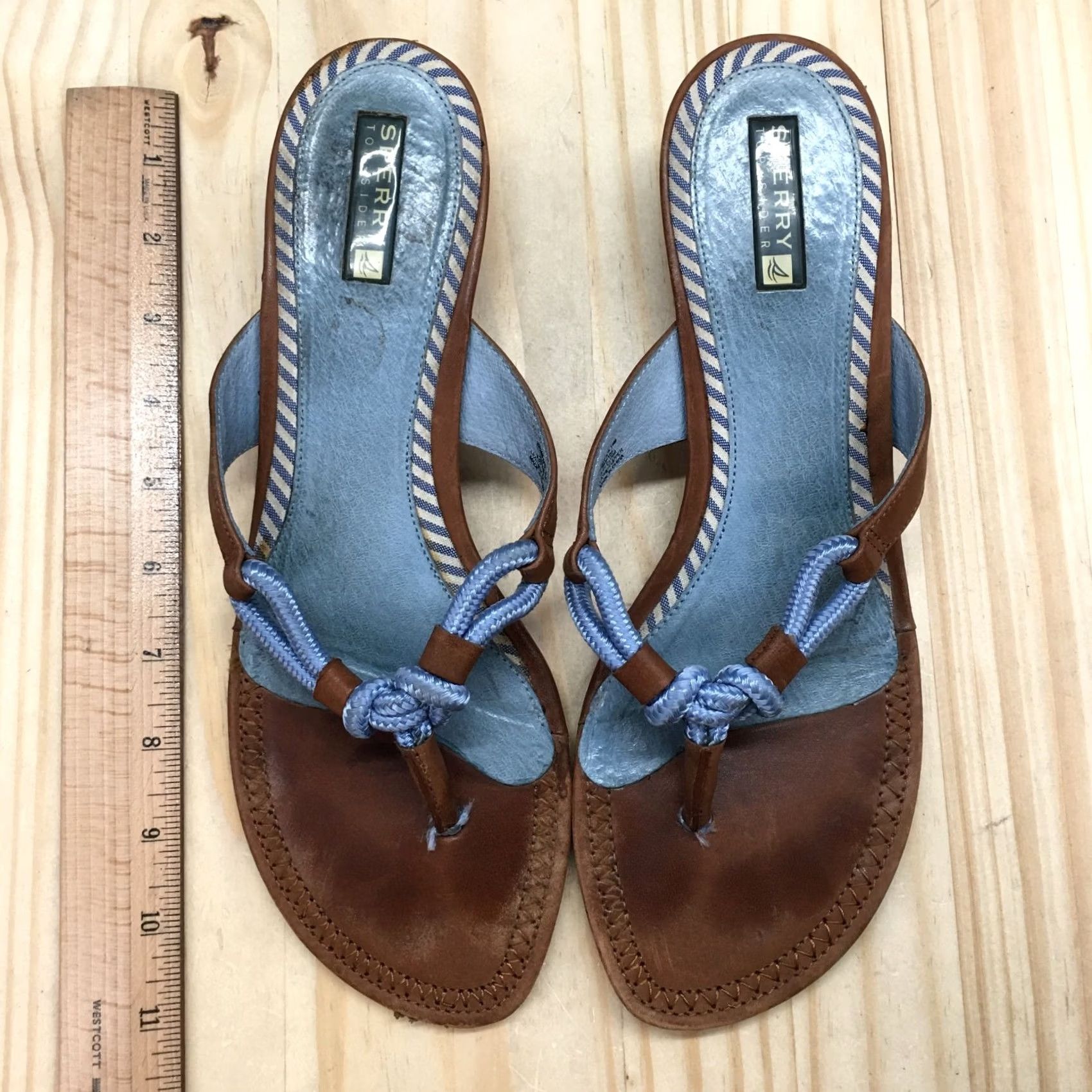 Sperry Sperry Sandals Womens 10 Brown Leather Blue Rope Thong Wedge Heels Slip On Size US 10 / IT 40 - 7 Thumbnail
