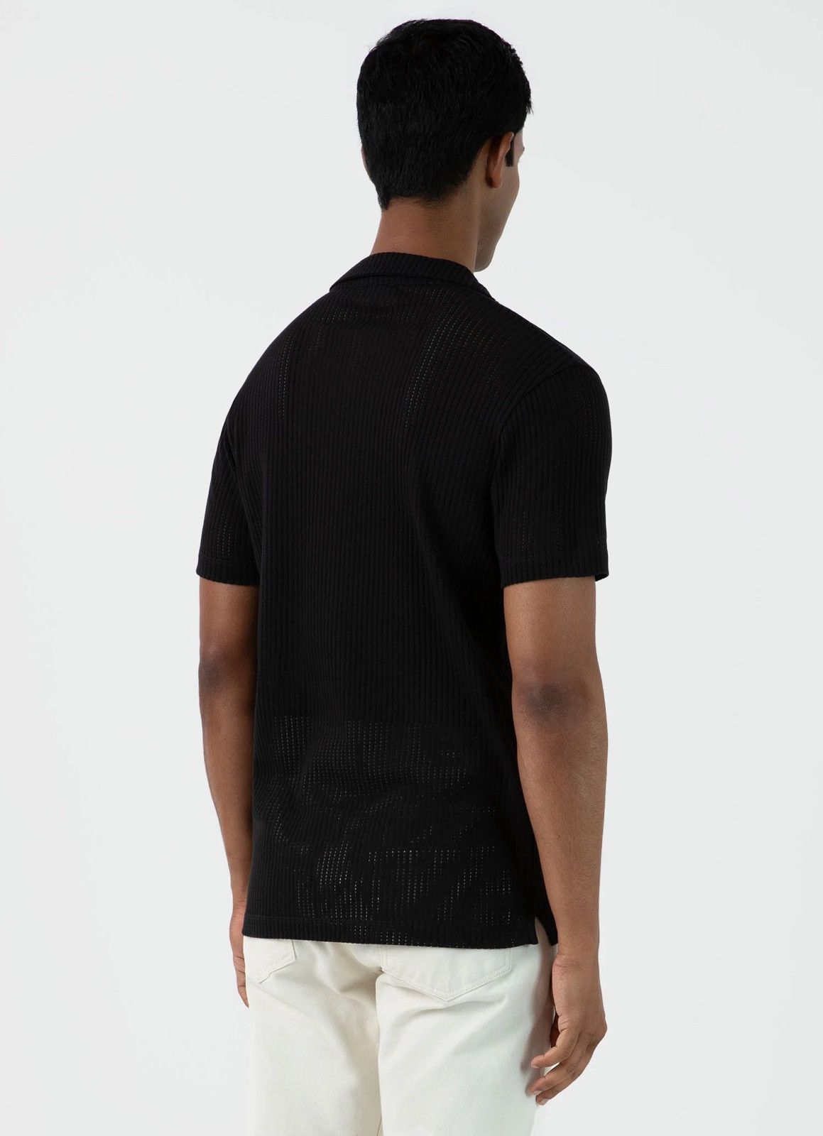 Sunspel Men’s Linear Mesh Polo in Black BRAND NEW Size US M / EU 48-50 / 2 - 6 Thumbnail