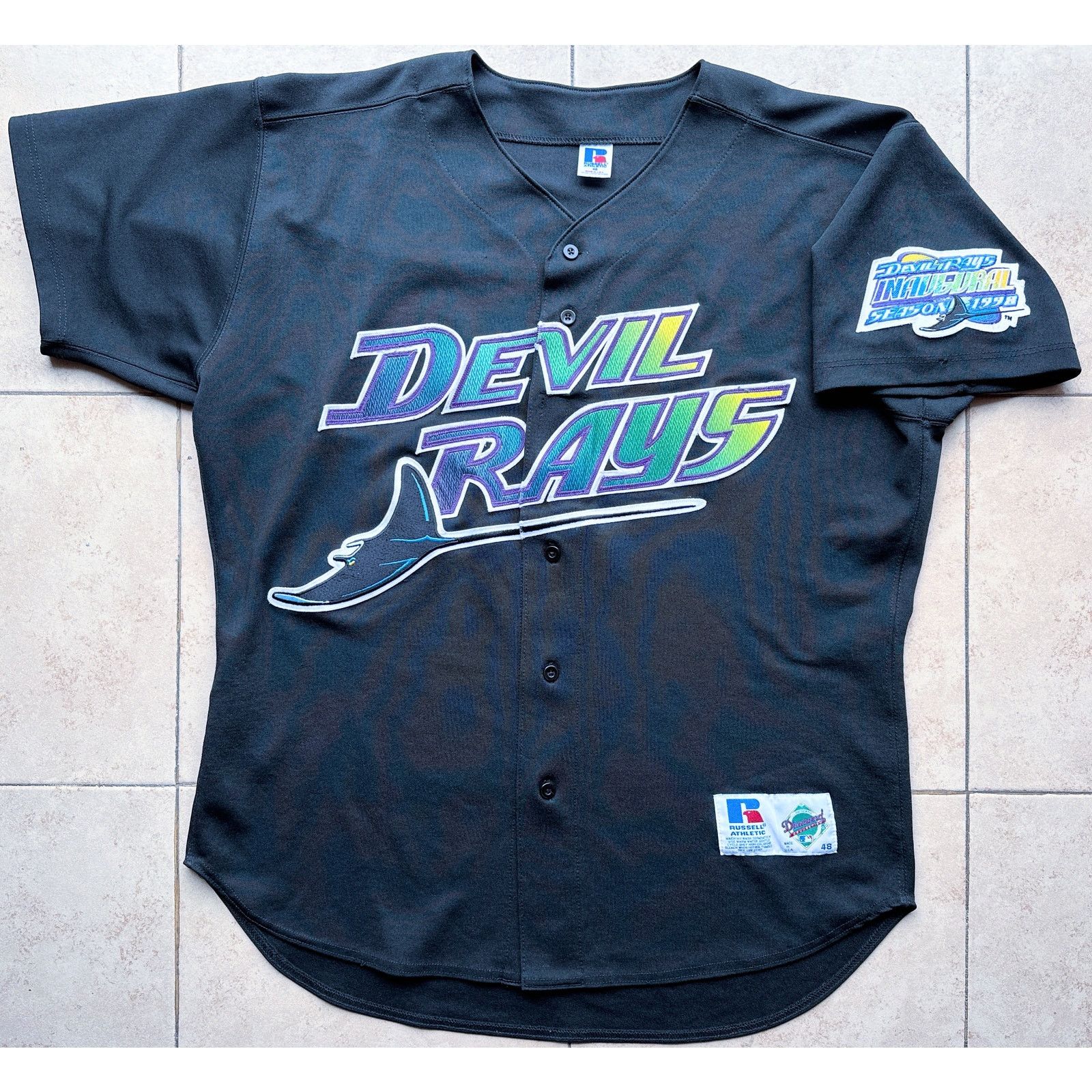 MLB × Russell Athletic Tampa Bay Devil Rays 90s DIAMOND jersey 48 baseball vtg Size US XL / EU 56 / 4 - 3 Thumbnail