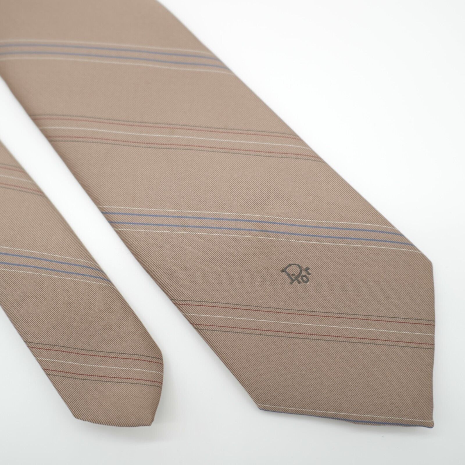 Dior Christian Dior Brown Blue Striped Print Polyester Silk Tie S Size ONE SIZE - 1 Thumbnail