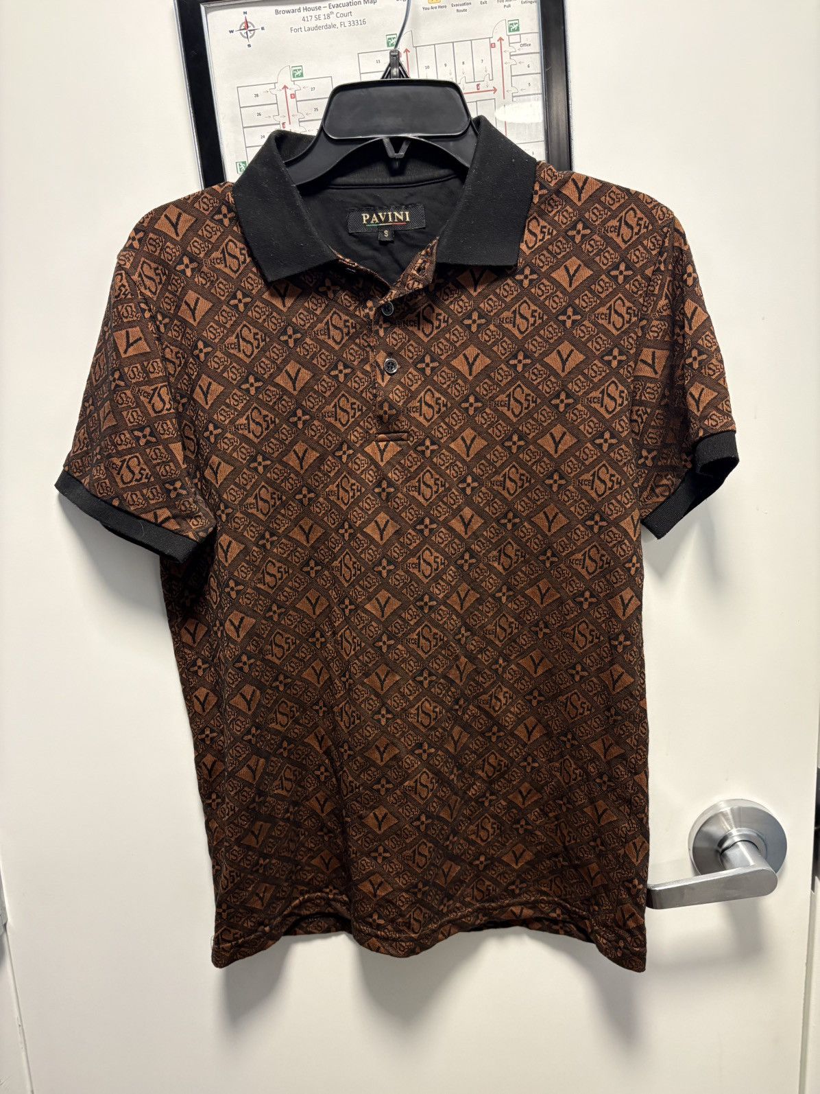 Other Pavini Brown Black Geometric Polo Short Sleeve Men’s Size S Size US S / EU 44-46 / 1 - 1 Thumbnail