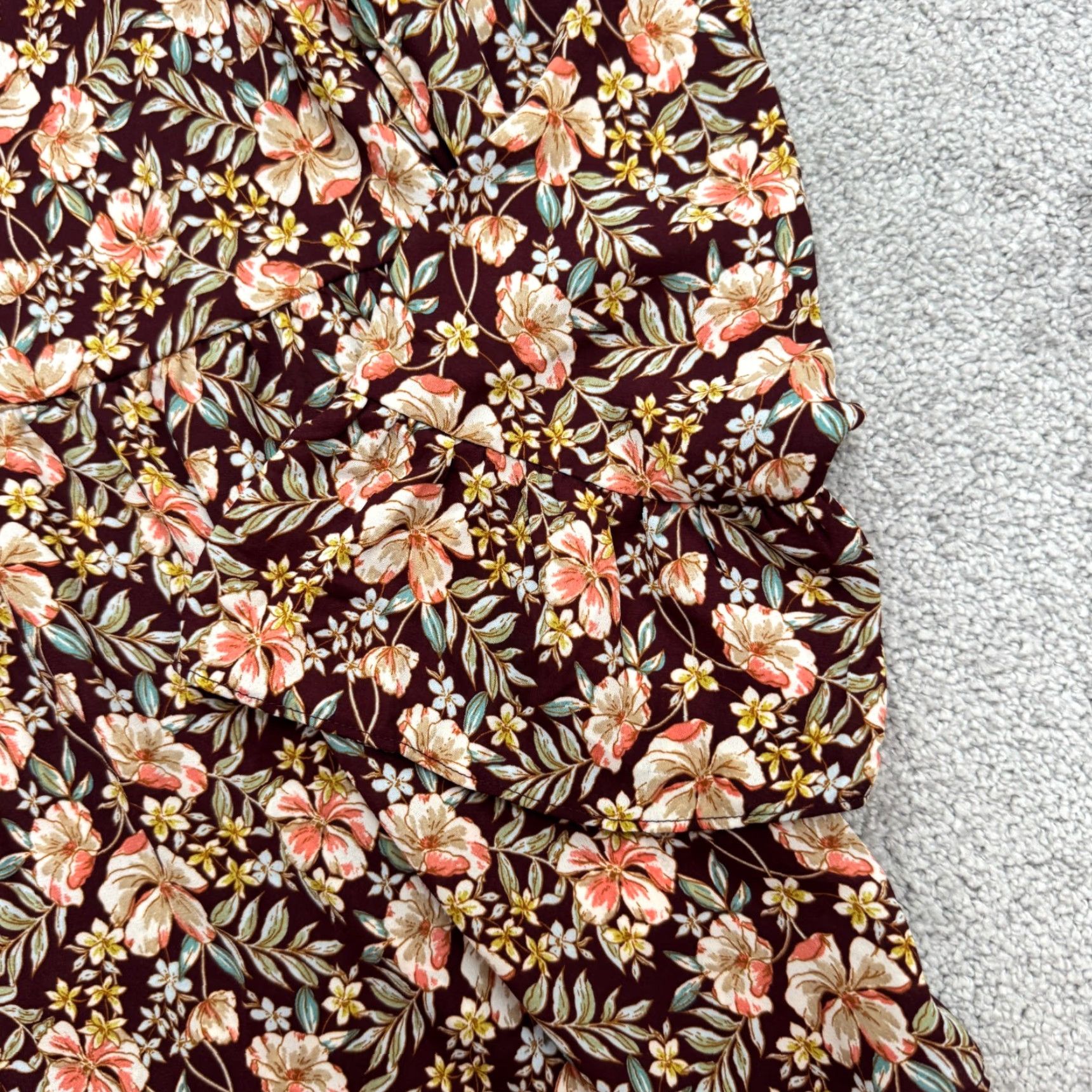 Vintage Counterparts Blouse Womens Large Burgundy Floral Long Sleeve V-Neck Tunic Top Size L / US 10 / IT 46 - 3 Thumbnail