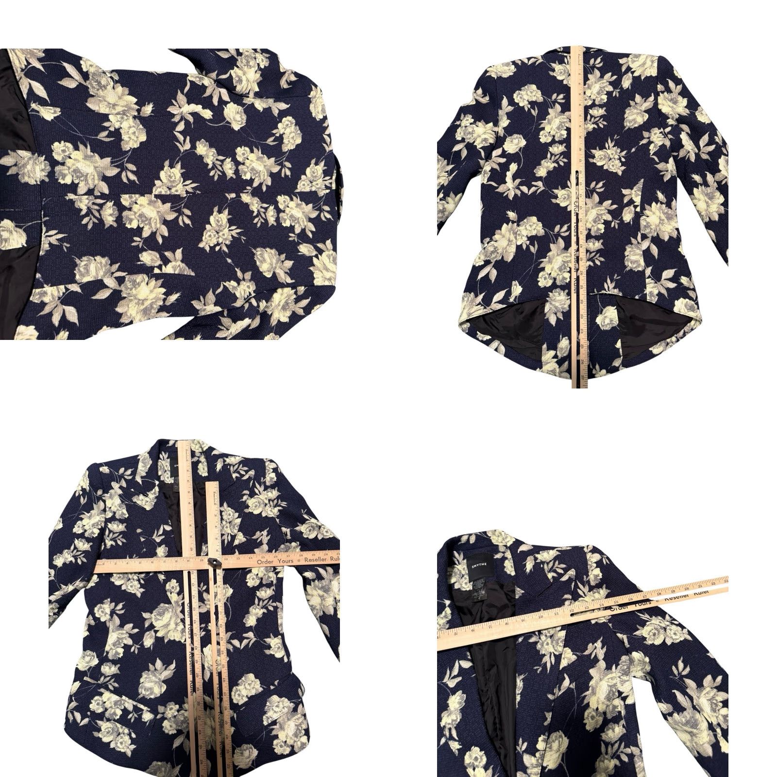 SMYTHE Smythe Blazer Women Floral Navy One-Button Size 4 Blue Tweed Linen Short Coat Jacket Business Casual Fall Spring Winter Canada Size S / US 4 / IT 40 - 9 Thumbnail