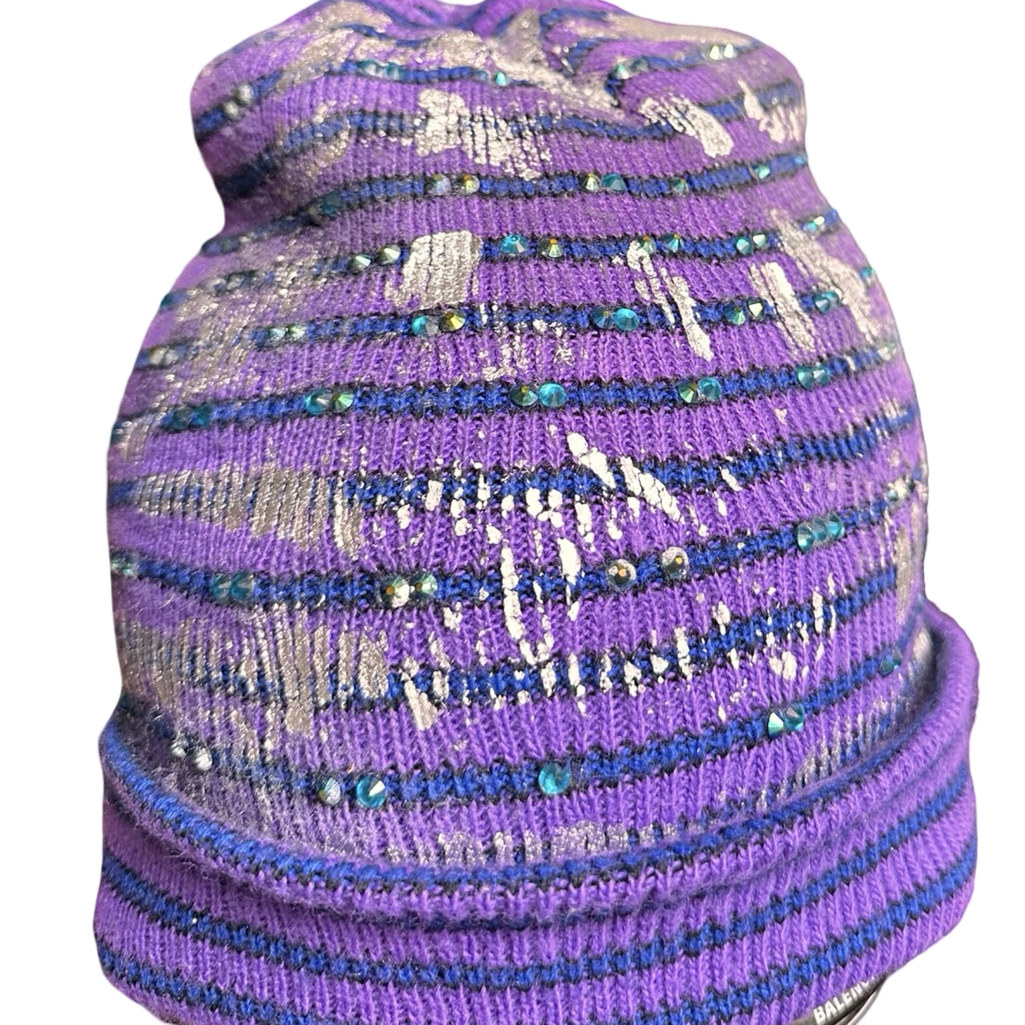 Other ASTROBOI* JUPITER PURPLE/BLUE STRIPED BEANIE W/ RHINESTONES Size ONE SIZE - 1 Thumbnail
