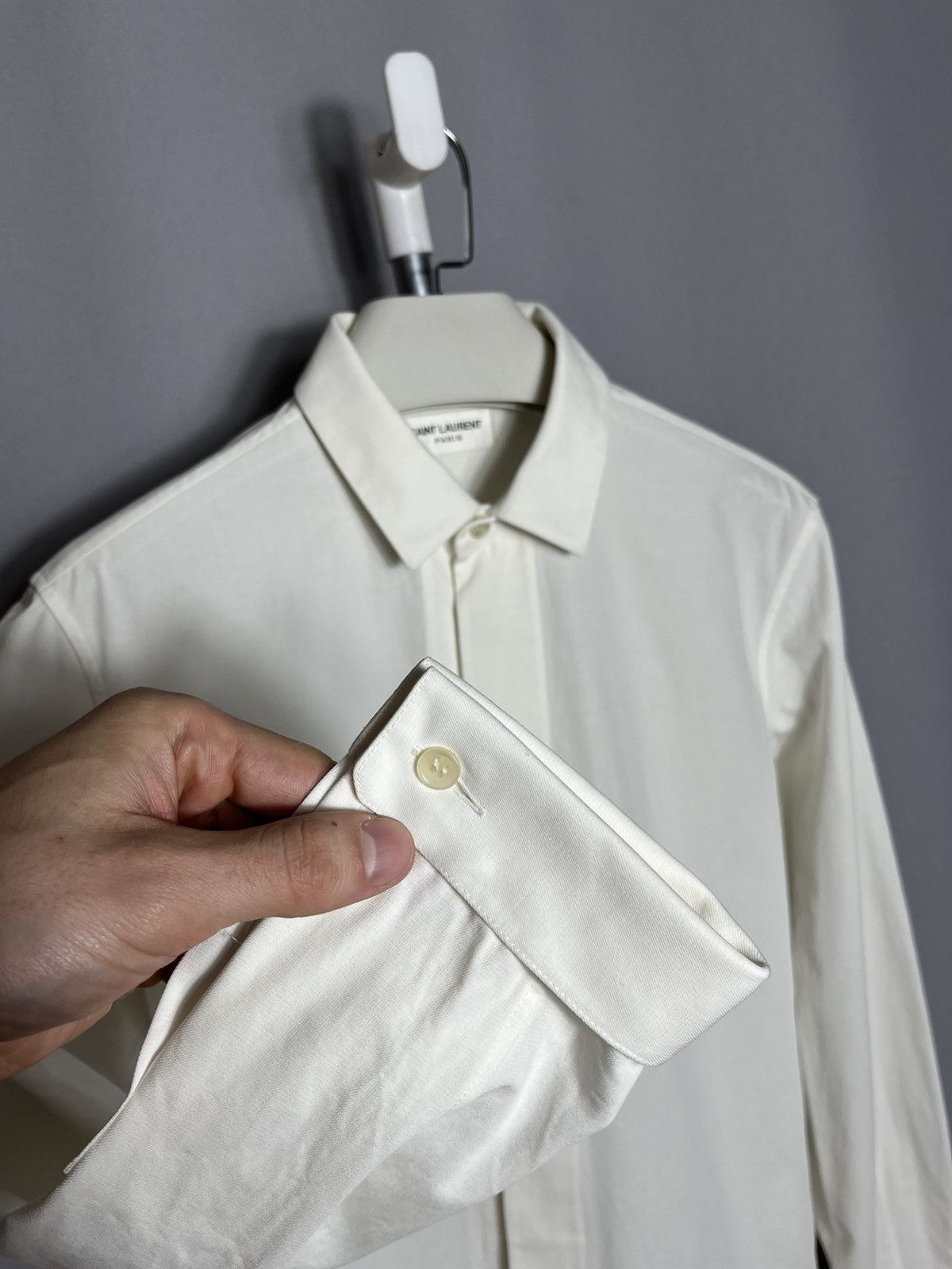 Saint Laurent Paris SAINT LAURENT Paris Beige Mens Cotton Button Up Shirt Size US M / EU 48-50 / 2 - 5 Thumbnail