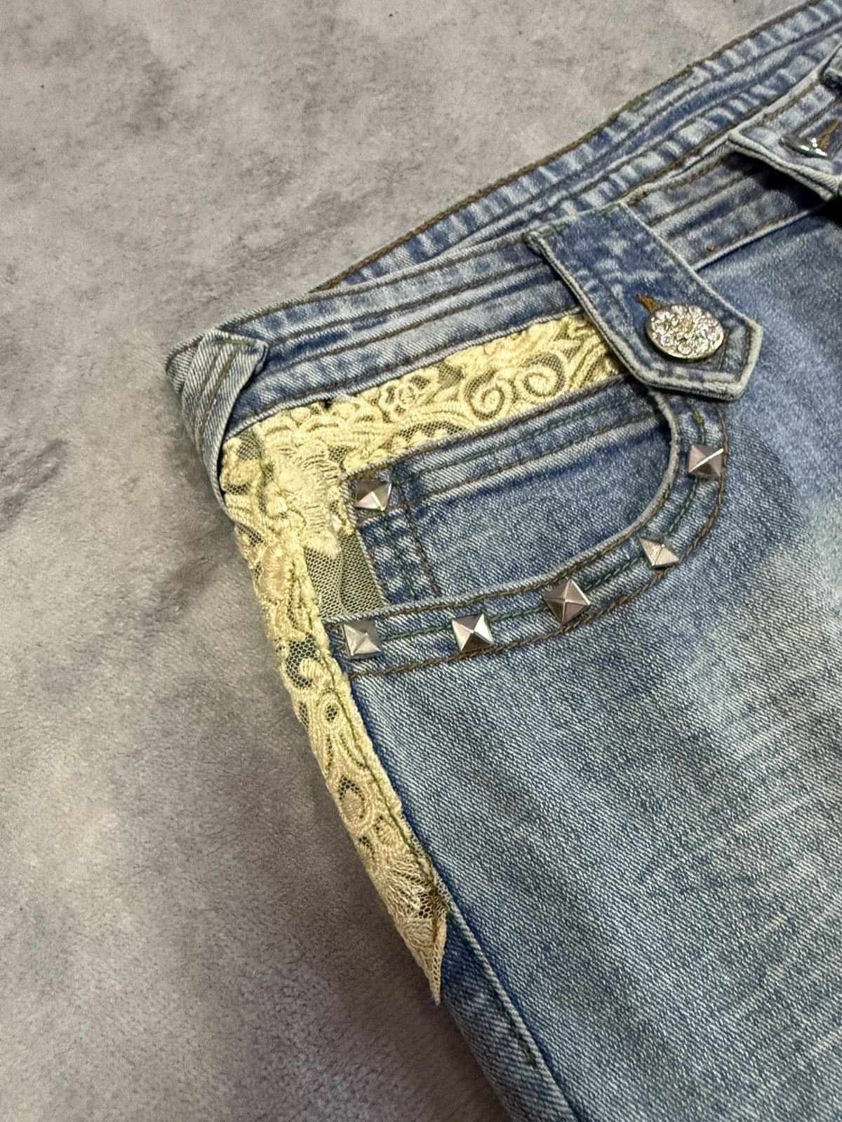 Japanese Brand × Vintage Embellished Butterfly Studded Rhinestone Flared Jeans Size 29" - 20 Thumbnail