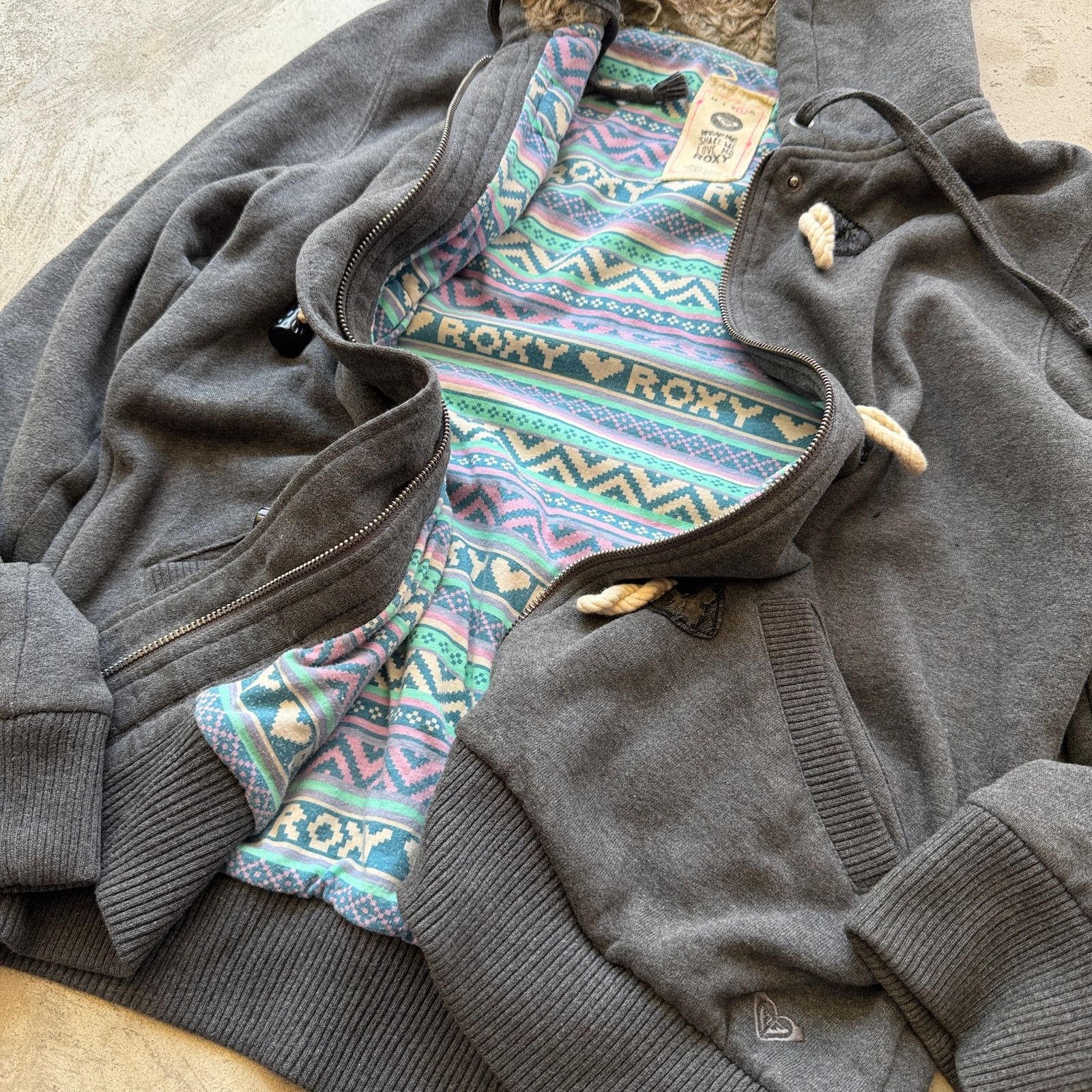 Other Y2K Roxy Sherpa Lined Toggle Hoodie Surf Skater Jacket Size L / US 10 / IT 46 - 4 Thumbnail