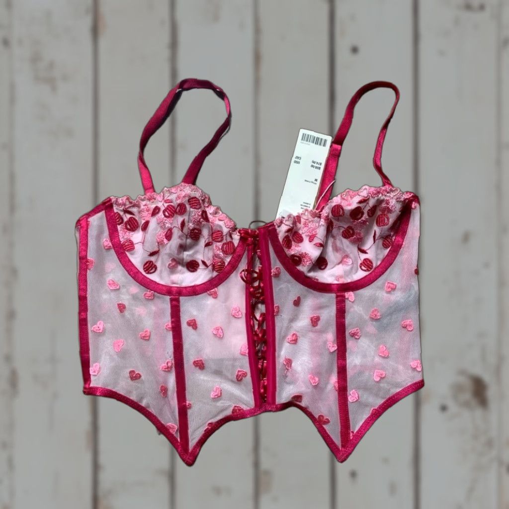 Urban Outfitters NWT Urban Outfitters Corset Top M Rose Cherry Heart Multicolor Medium Regular Girls? Mens? Wait. Size M / US 6-8 / IT 42-44 - 1 Thumbnail