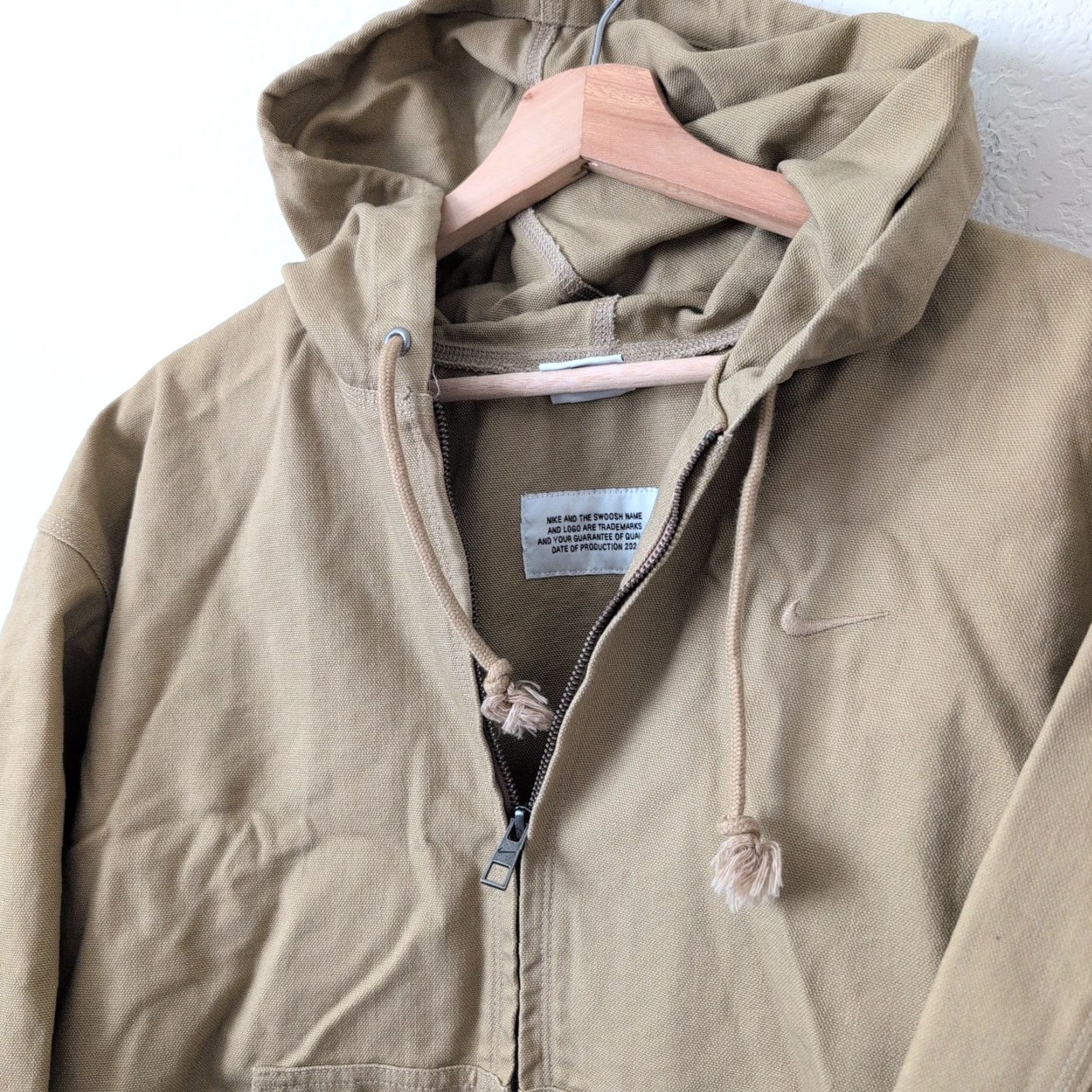 Nike VINTAGE Nike Sportswear Life Canvas Full Zip Hoodie Khaki Tan Sashiko Mens Medium HQ6122 Size US M / EU 48-50 / 2 - 2 Thumbnail