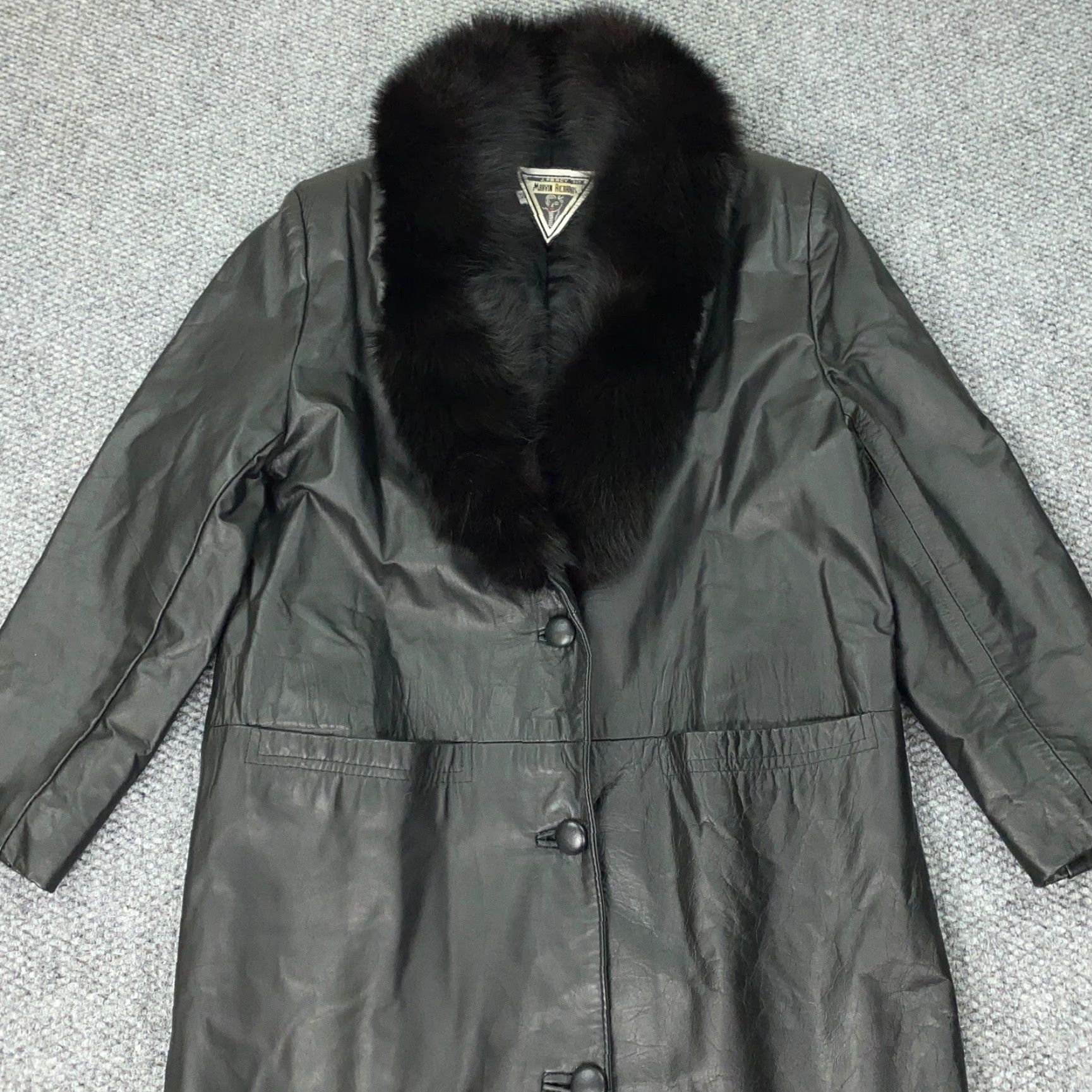 Vintage VINTAGE Marvin Richards Leather Coat Womens Small Black Fox Fur Trim Long Overcoat Designer Size S / US 4 / IT 40 - 2 Thumbnail