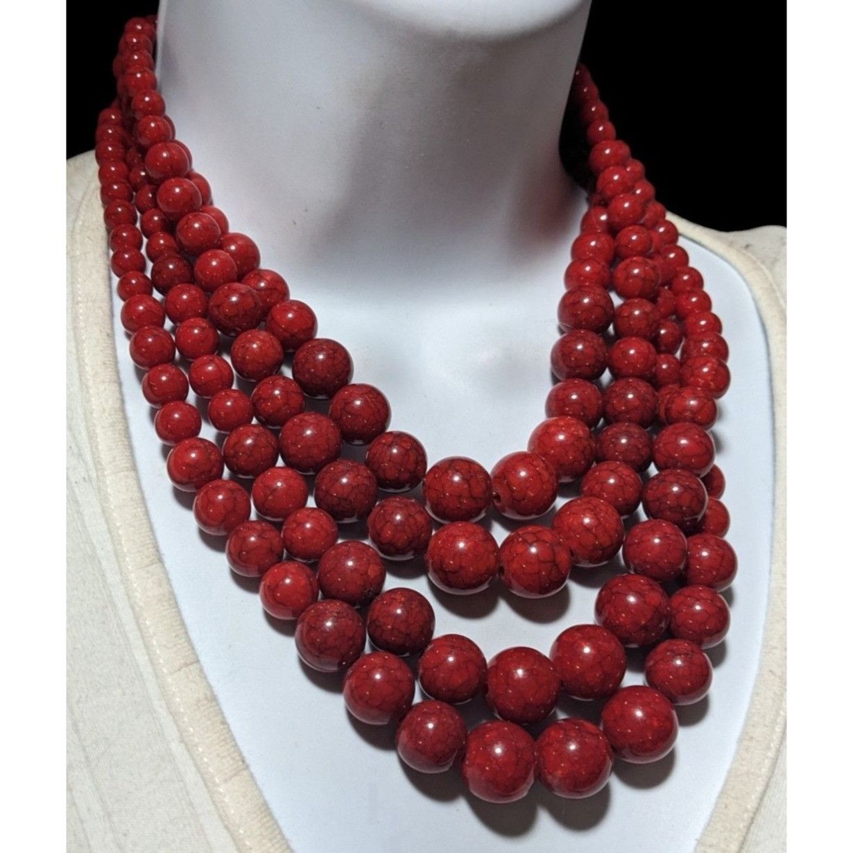 Other Red Marbled Multilayer Statement Necklace Size ONE SIZE - 8 Thumbnail
