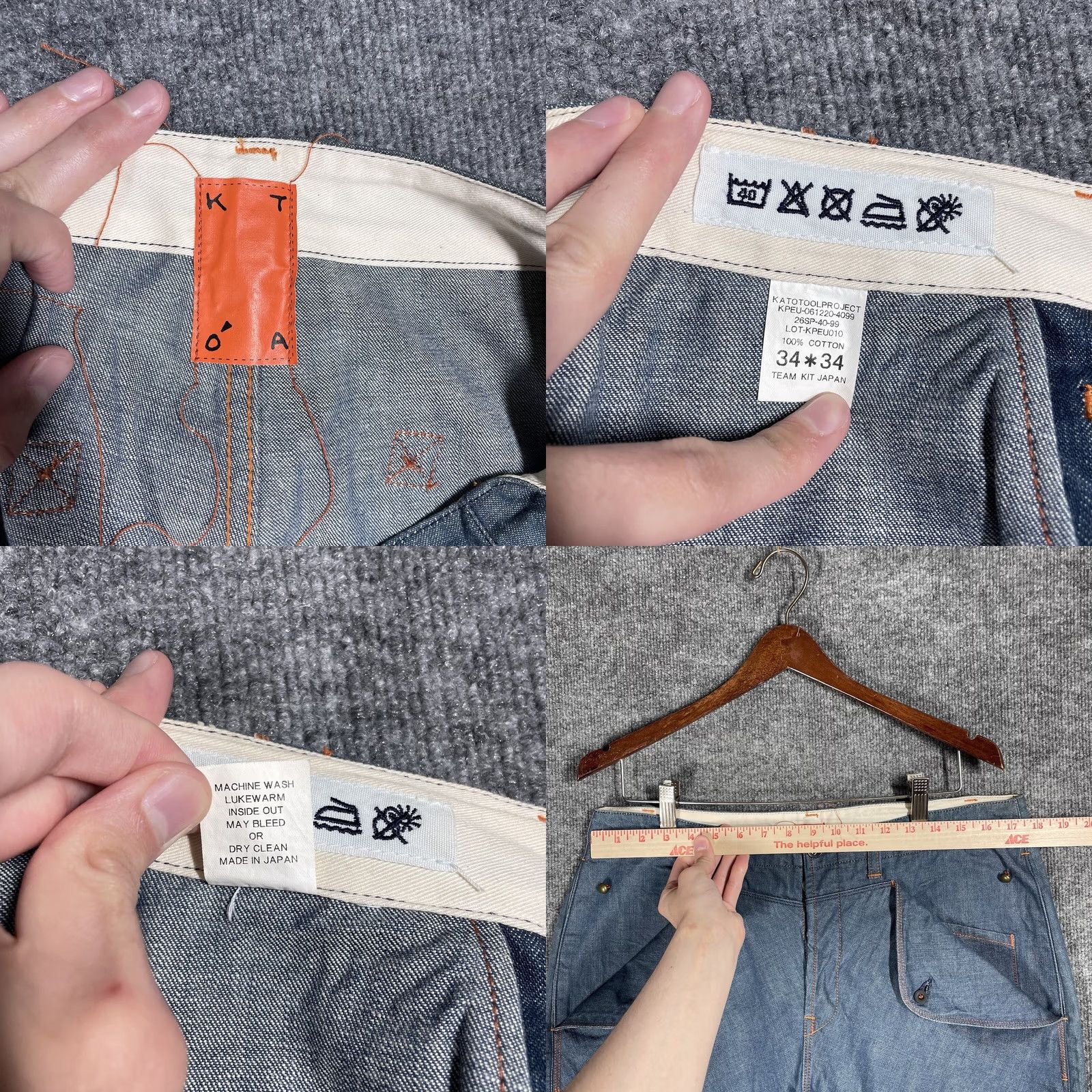 KATO VINTAGE KATO Denim Jeans Adult 35x33 Japanese Buckle Back Single Pocket Blue Heritage 1800s Mens Size US 35 - 9 Thumbnail