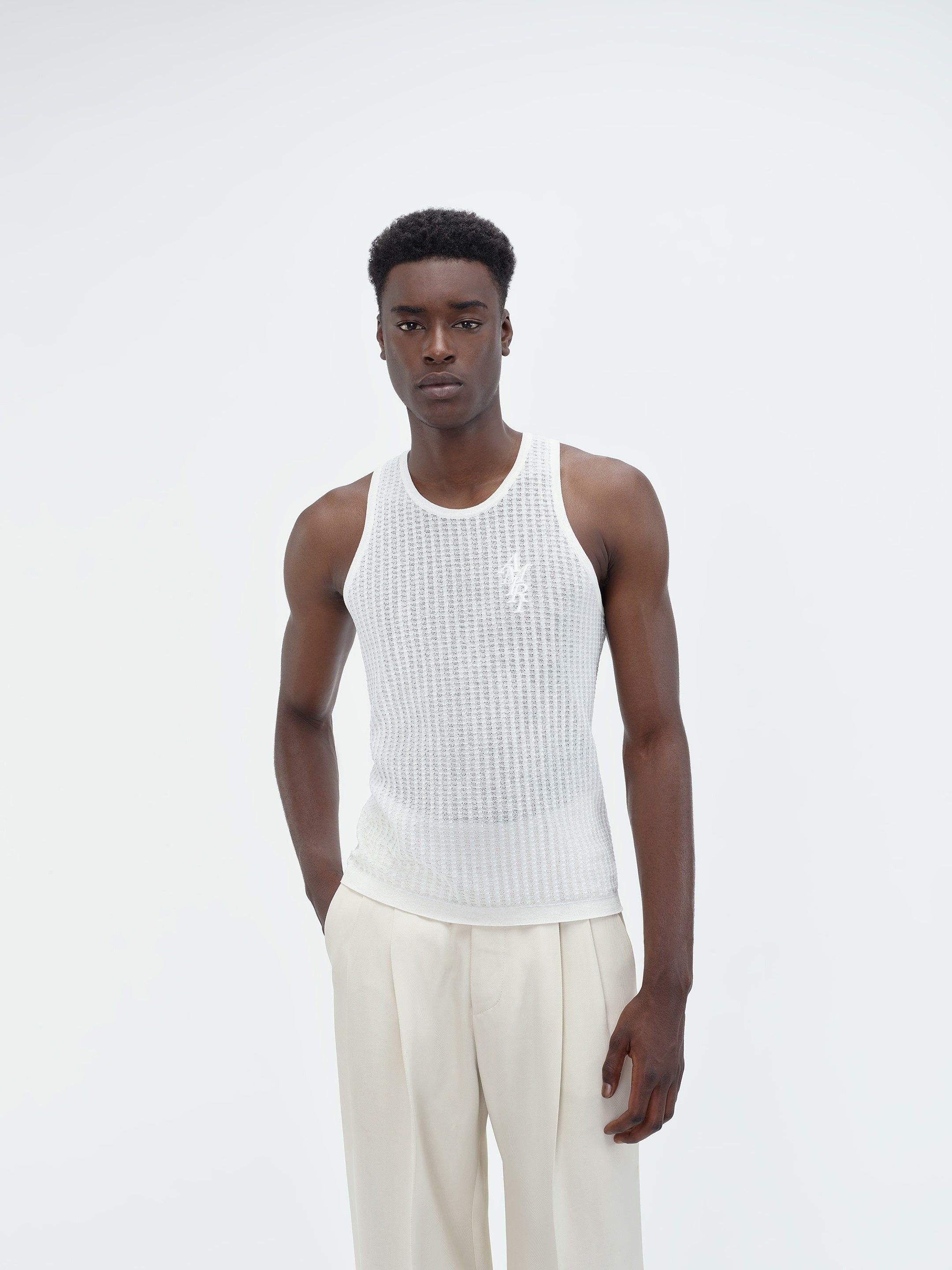 Amiri o1s1wg110525 Waffle Stitch Tank Top in White Size US XL / EU 56 / 4 - 3 Thumbnail