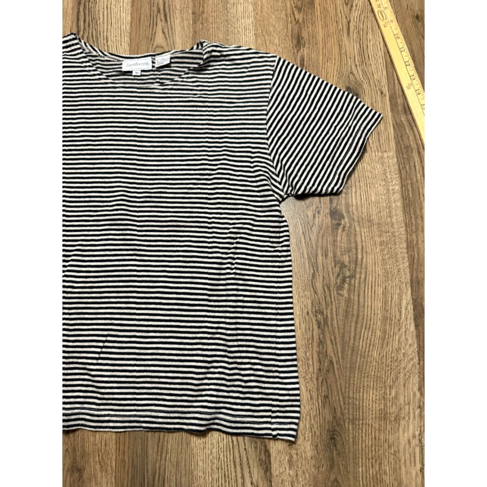 Vintage Jacobson's Shirt Women's Medium Black Tan Striped Short Sleeve Shirt Size M / US 6-8 / IT 42-44 - 4 Thumbnail