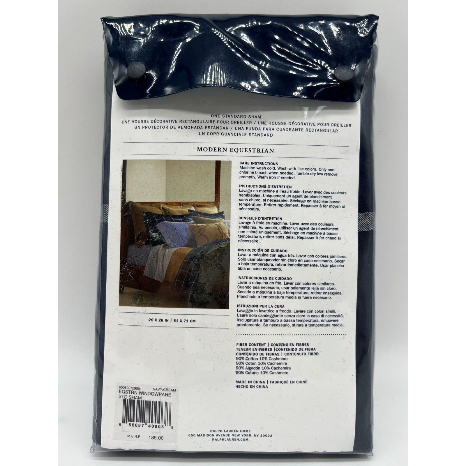 Ralph Lauren Ralph Lauren Home Equestrian Windowpane Sham Navy Standard Size ONE SIZE - 4 Thumbnail