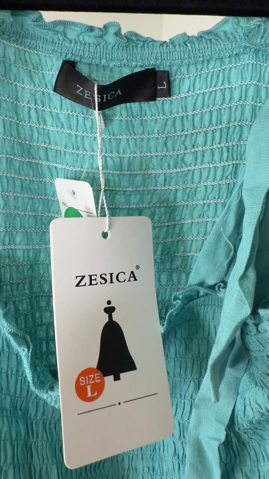 Designer ZESICA Smocked Maxi Dress - Aqua Blue, Size L Size L / US 10 / IT 46 - 3 Thumbnail