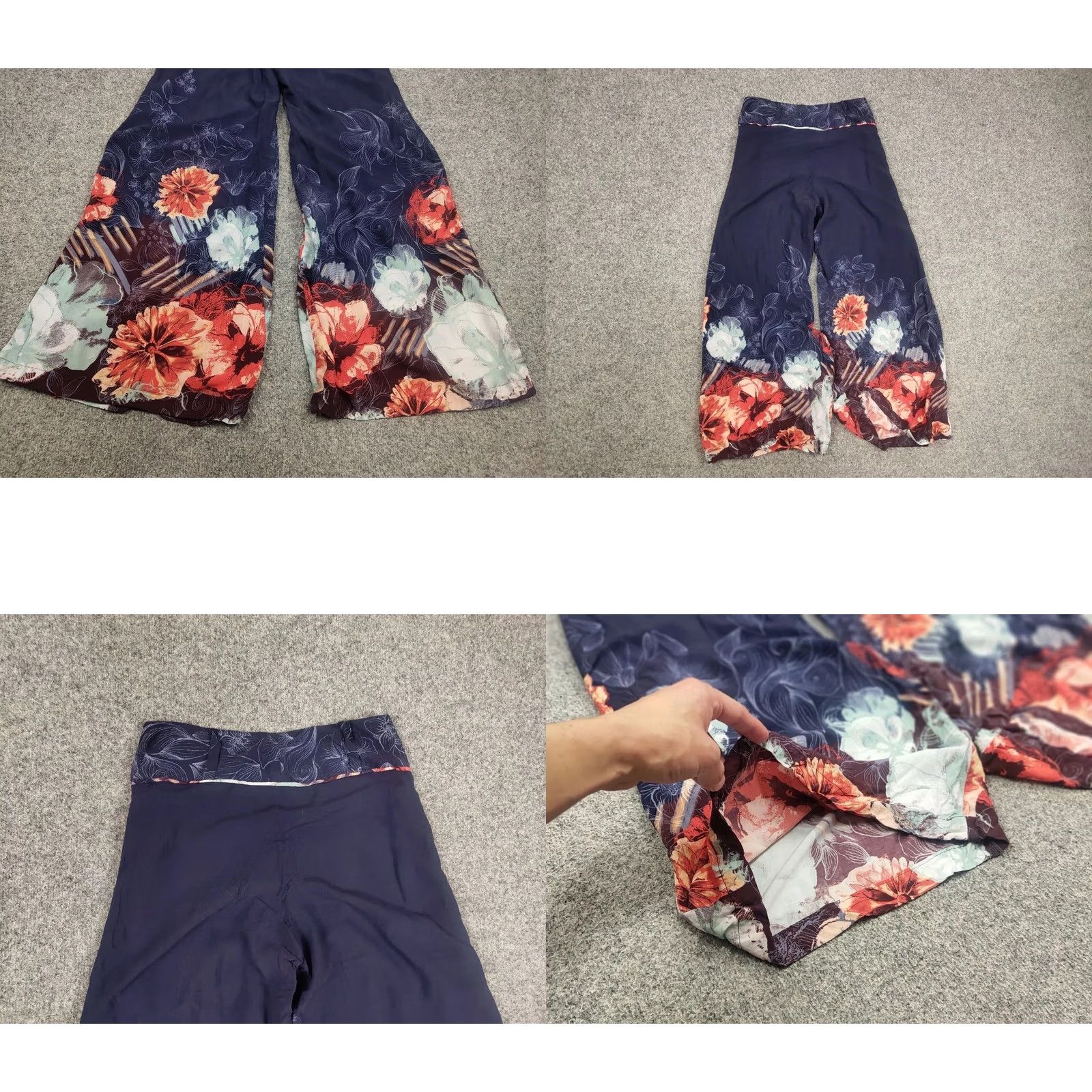Vintage IVKO Design Viscose Floral Print Blue Trouser Wide-Leg Pants Womens 36 Blue Floral Vintage No N/A Size 25" / US 0 / IT 36 - 8 Thumbnail