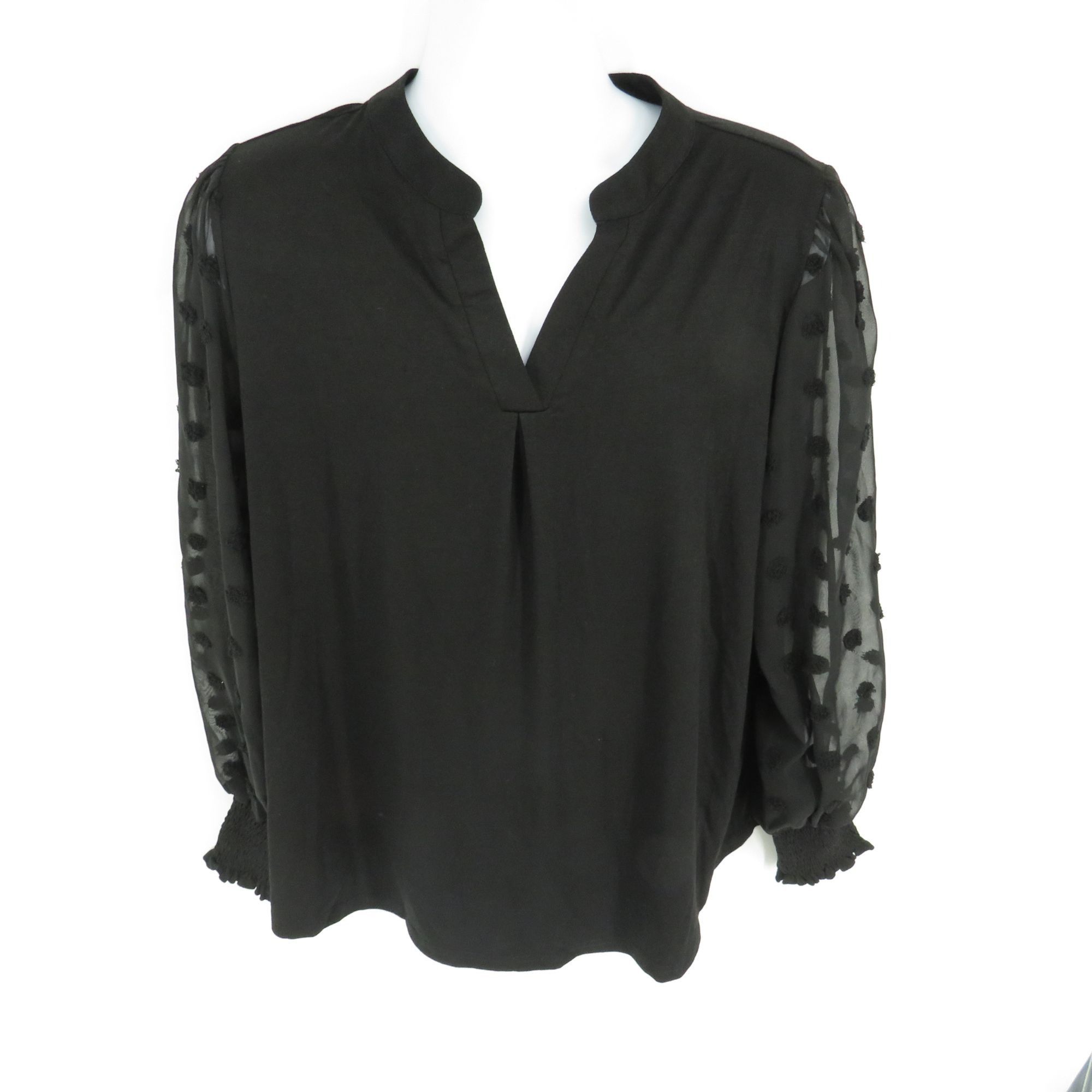 Other Black Sheer Sleeve Blouse With Polka Dot Detail & V-Neck XL Size XL / US 12-14 / IT 48-50 - 1 Thumbnail
