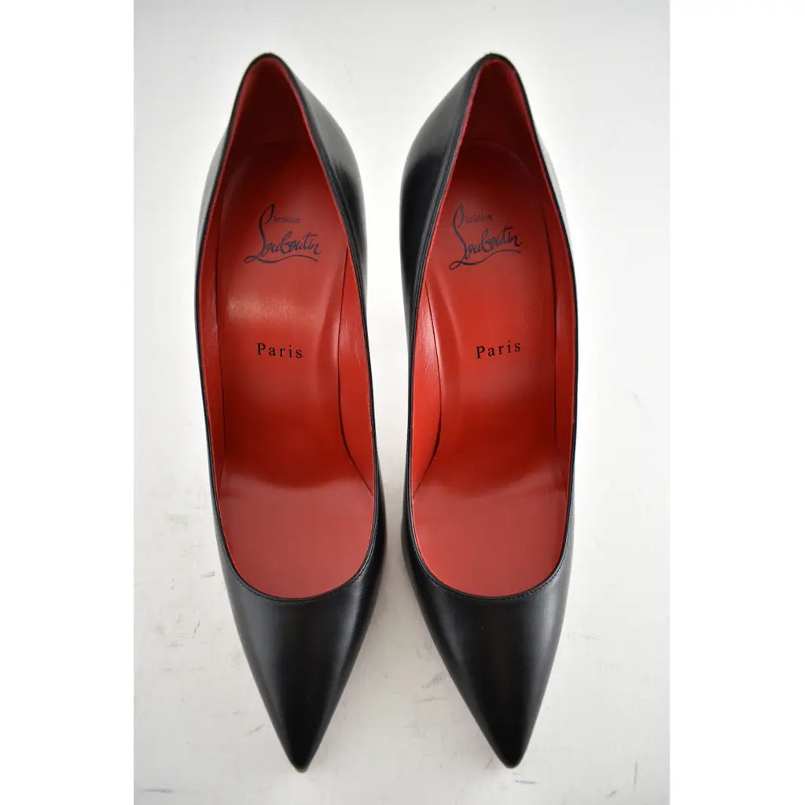 Christian Louboutin Kate 100 Black Leather Loubi Red Lining Pointed Heel Pump 41 Size US 11 / IT 41 - 7 Thumbnail