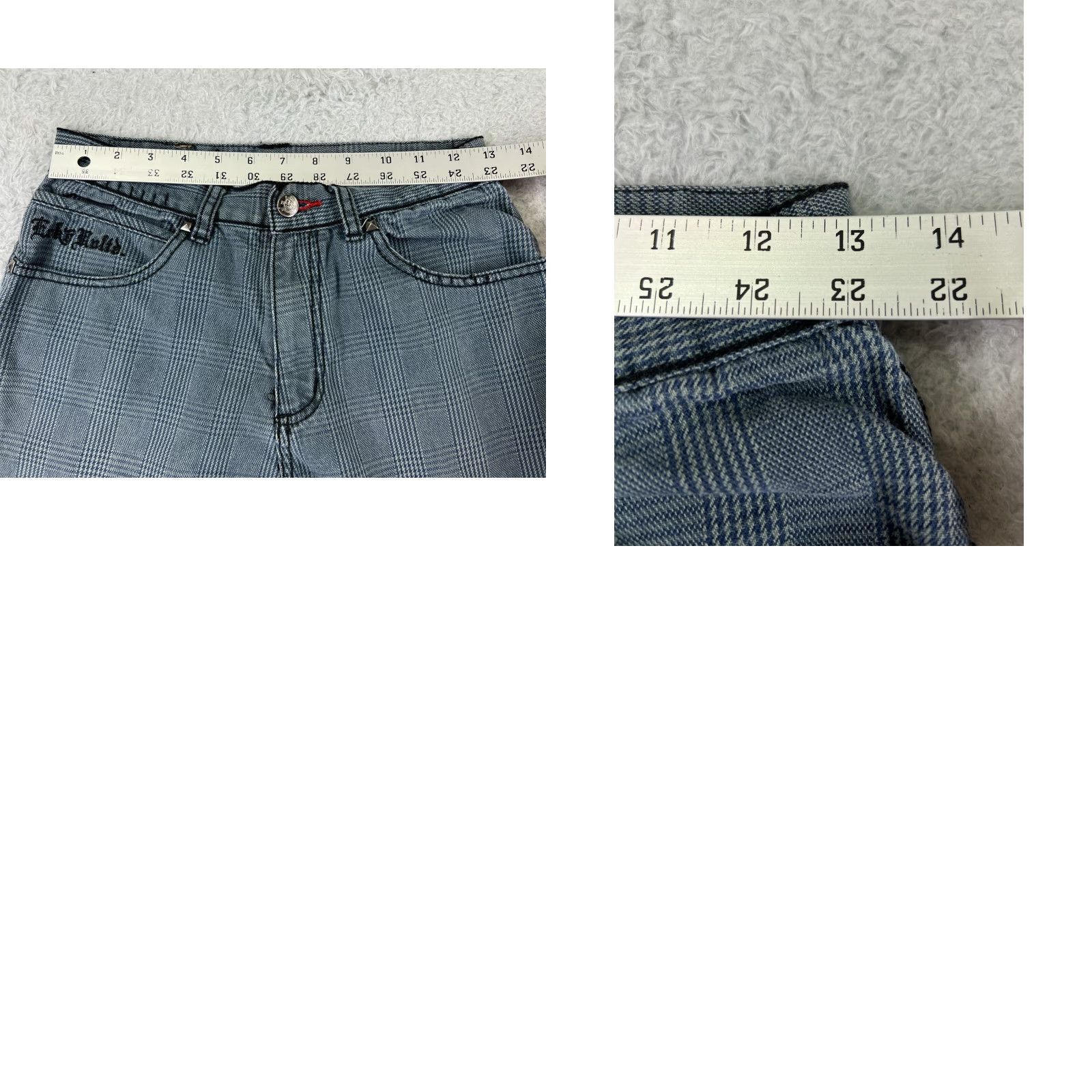 Ecko Unltd. VINTAGE Ecko Unltd. Pants Womens 14 Blue Embroidered Studded Straight Leg Plaid Pattern Jeans Shirt Size 36" / US 14 / IT 50 - 9 Thumbnail