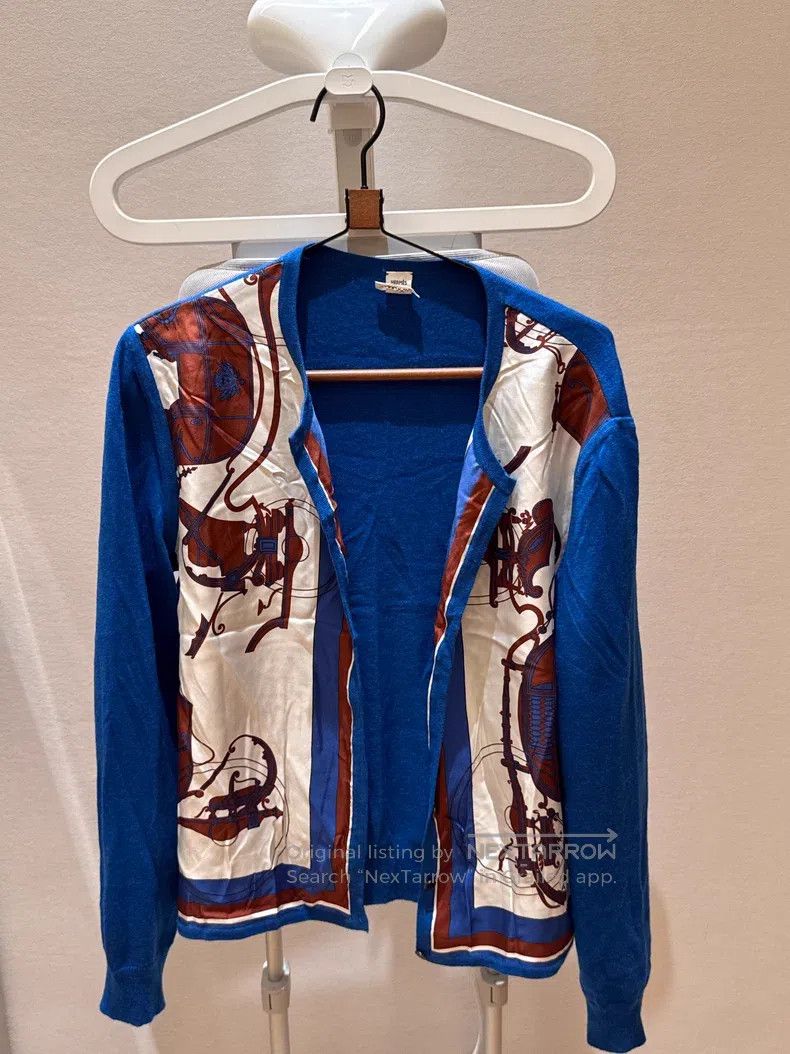 Hermes Blue Patchwork Printed Knit Cardigan