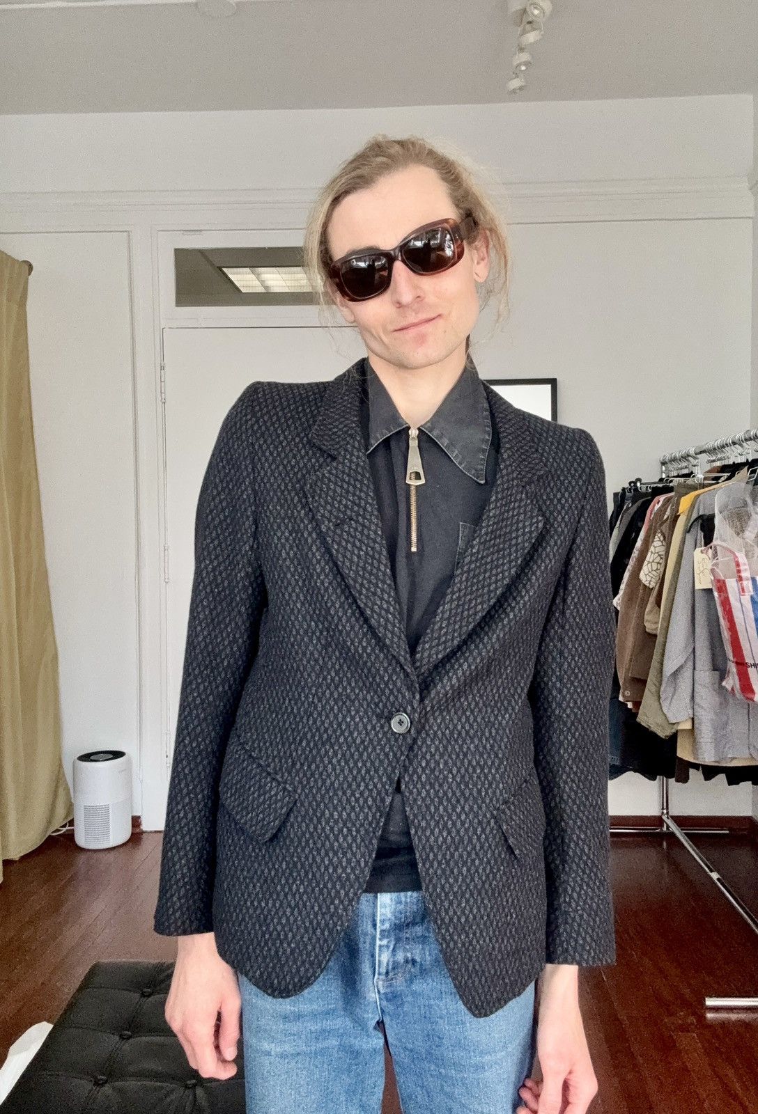 Ann Demeulemeester Ann Demeulemeester Archive Diamond Print One Button Blazer Size US XS / EU 42 / 0 - 11 Thumbnail