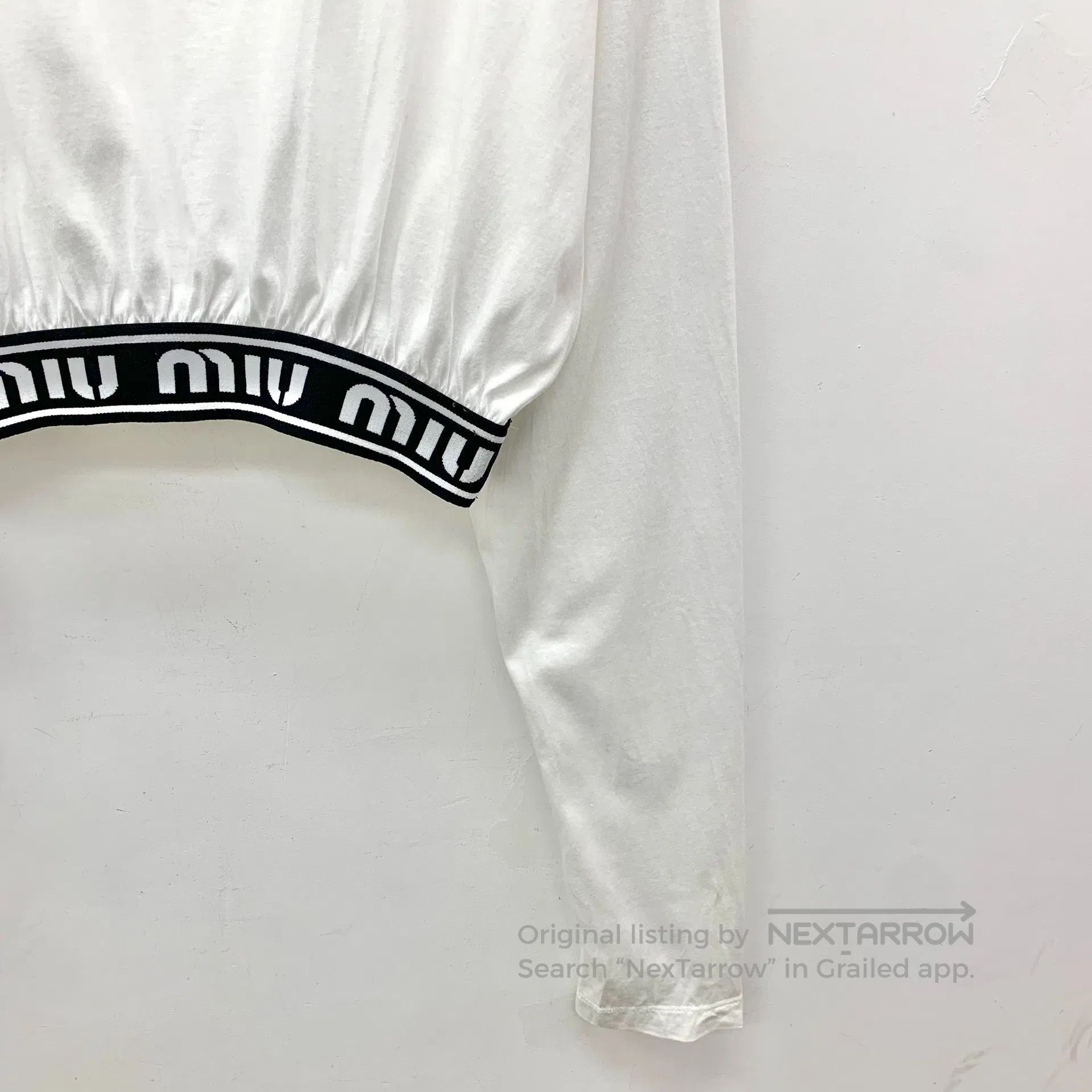 Miu Miu Miu Miu White stretch logo lettering cotton round-neck lon Size M / US 6-8 / IT 42-44 - 4 Thumbnail