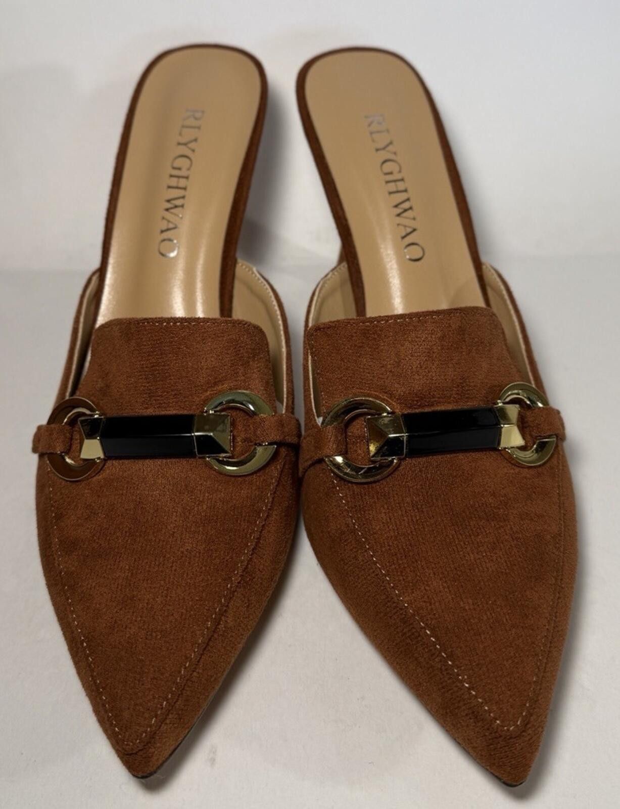 Other RLYGHWAO Pointed Closed Toe High Heel Mules Brown Suede Size US 8.5 / IT 38.5 - 2 Thumbnail