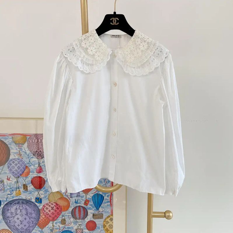 Miu Miu Miu Miu White Long Sleeve Cotton Shirt 0089 Size M / US 6-8 / IT 42-44 - 1 Thumbnail