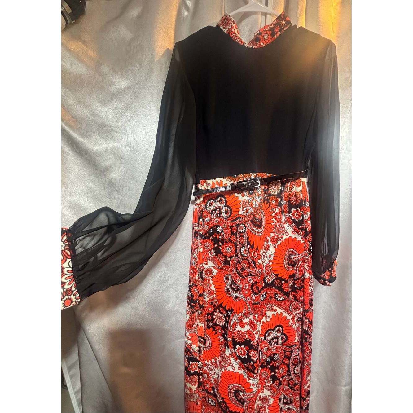 Vintage True Vintage Mod MCM Psych Floral Long Maxi Black Orange Dre Size XL / US 12-14 / IT 48-50 - 1 Thumbnail
