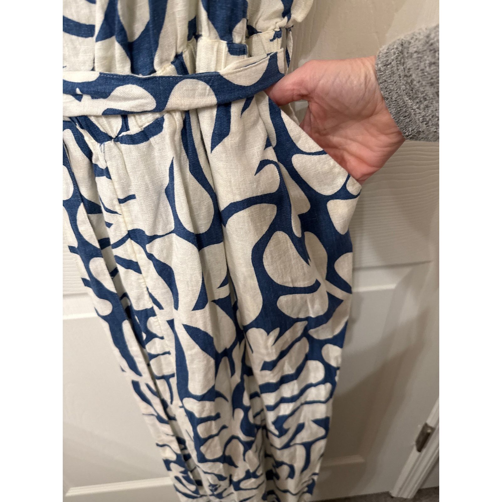 Sonoma NWOT Sonoma Blue&White Belted Linen Blend Pants Jumpsuit, XL Size 34" / US 12 / IT 48 - 3 Thumbnail