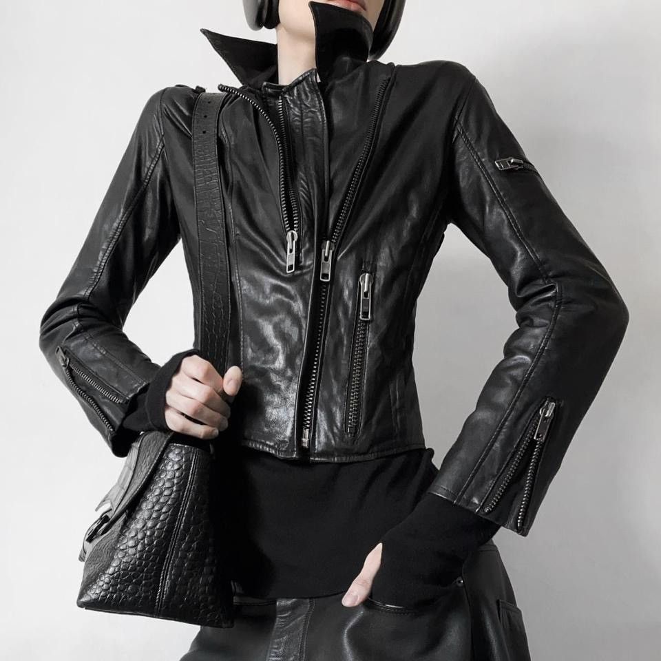 image of Avant Garde x Vintage Distressed Avant - Garde Style Leather Biker Jacket in Black, Women's (Size S