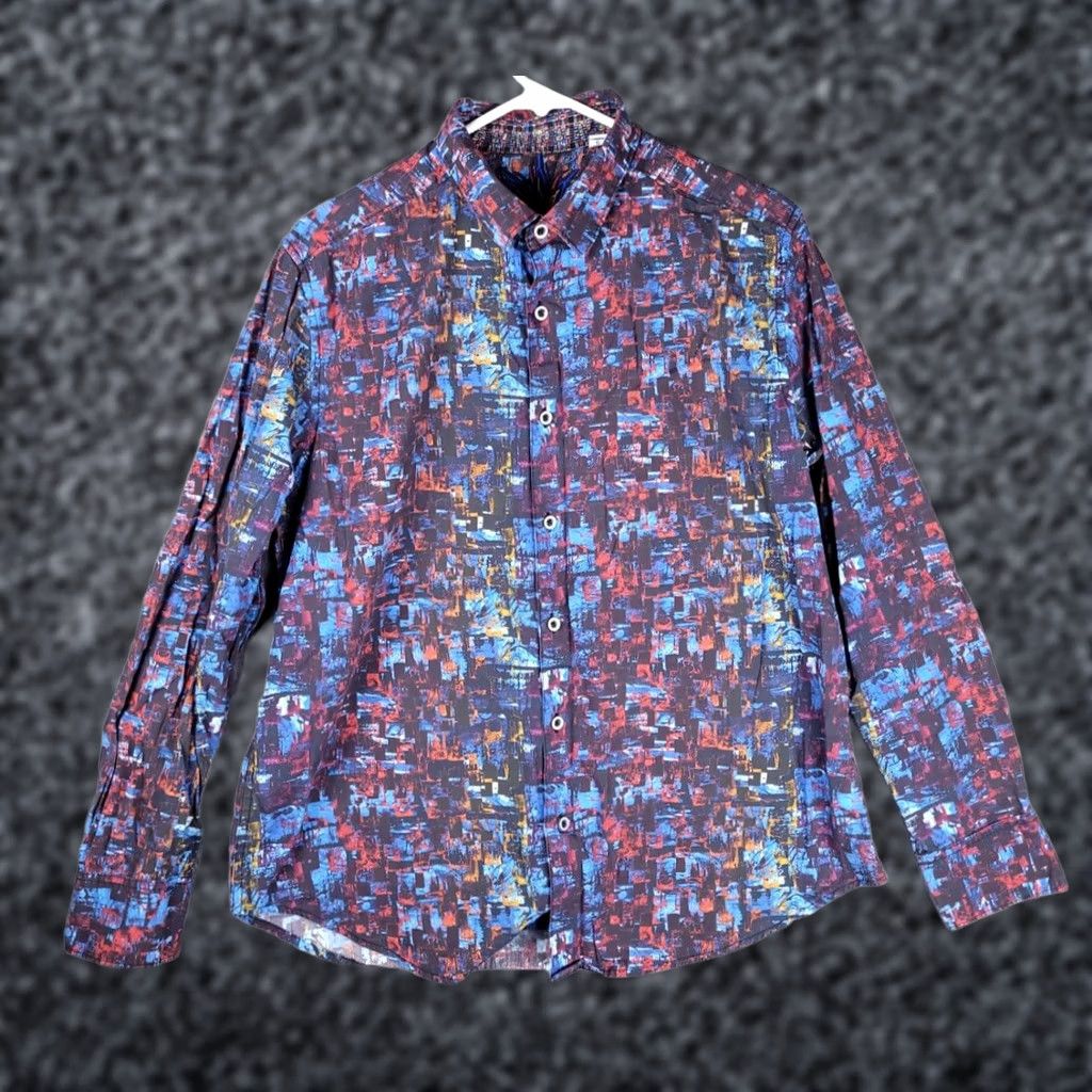 Robert Graham Robert Graham Shirt Men L Geometric Abstract Art - Button-Up, Long Sleeve, Collared, Spread Collar, Multicolor Cotton, Regular Fit, Machine Washable Size US L / EU 52-54 / 3 - 1 Thumbnail