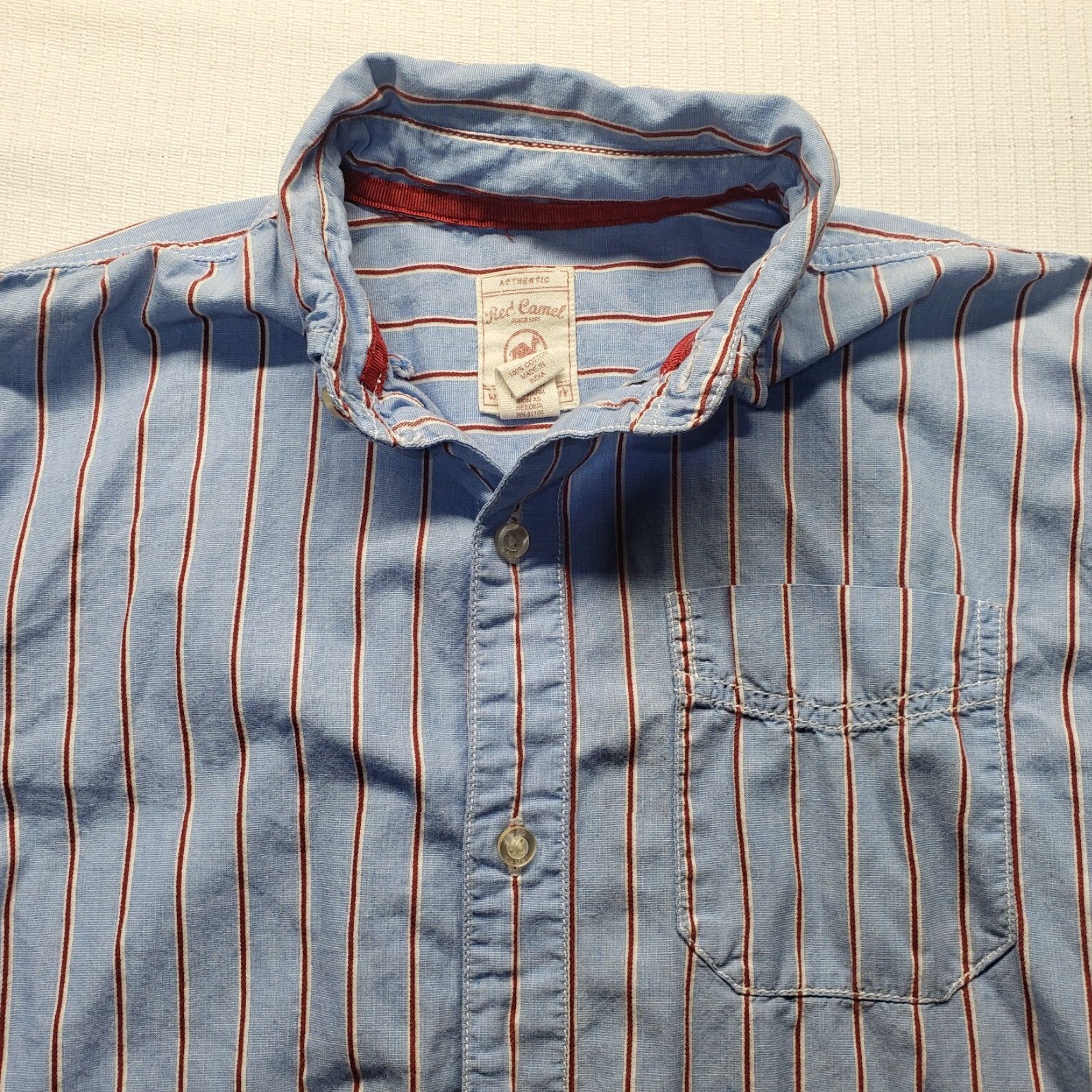 Camel Red Camel Shirt Mens M Blue Striped Long Sleeve Button-Up 100% Cotton Adult Regular All Seasons Spring Fall Summer Winter Button-Up Size US M / EU 48-50 / 2 - 2 Thumbnail