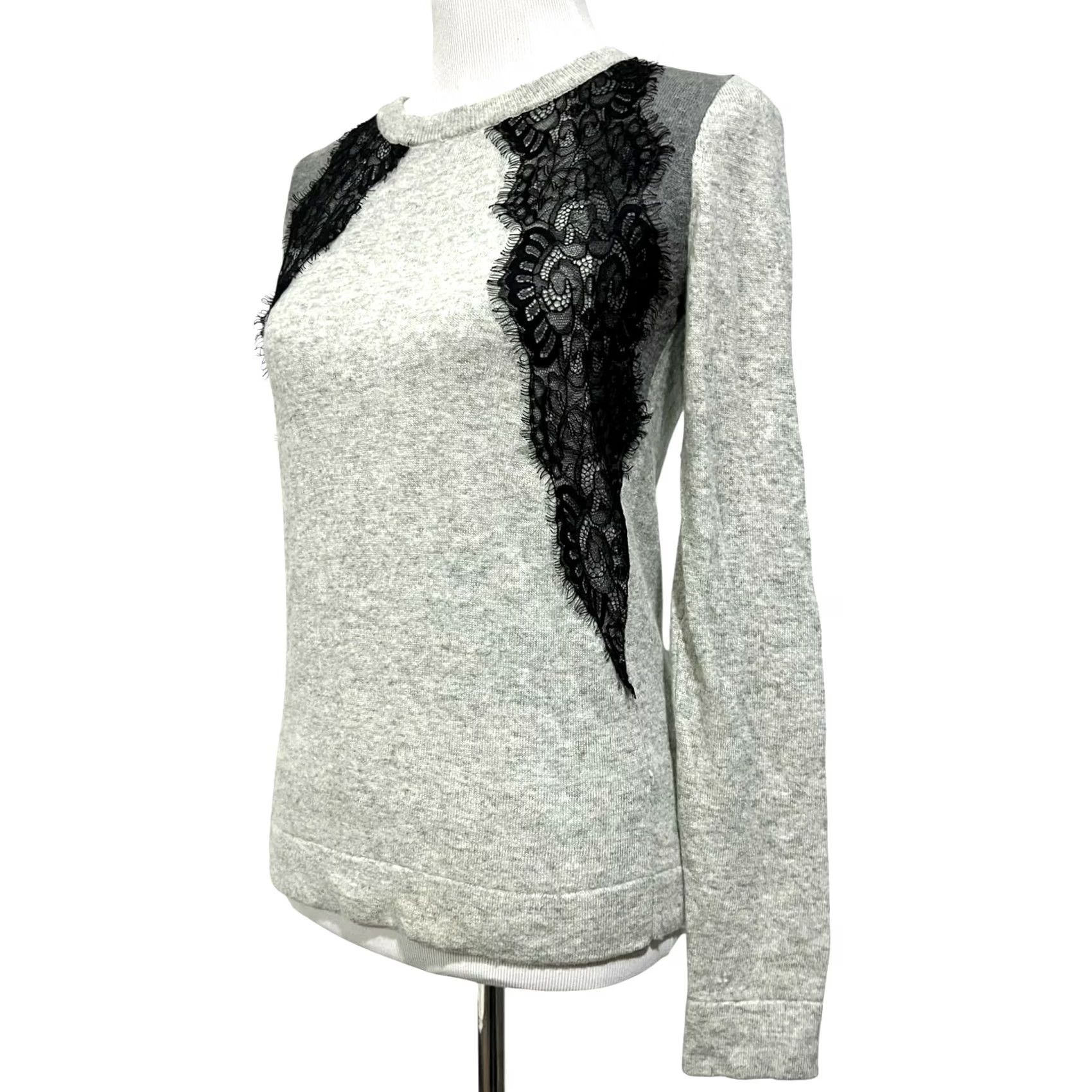 J.Crew J.Crew Gray Wool Blend Black Lace Color block Crew Neck Sweater Women’s Sz Small - Mens/Womens? Size S / US 4 / IT 40 - 4 Thumbnail