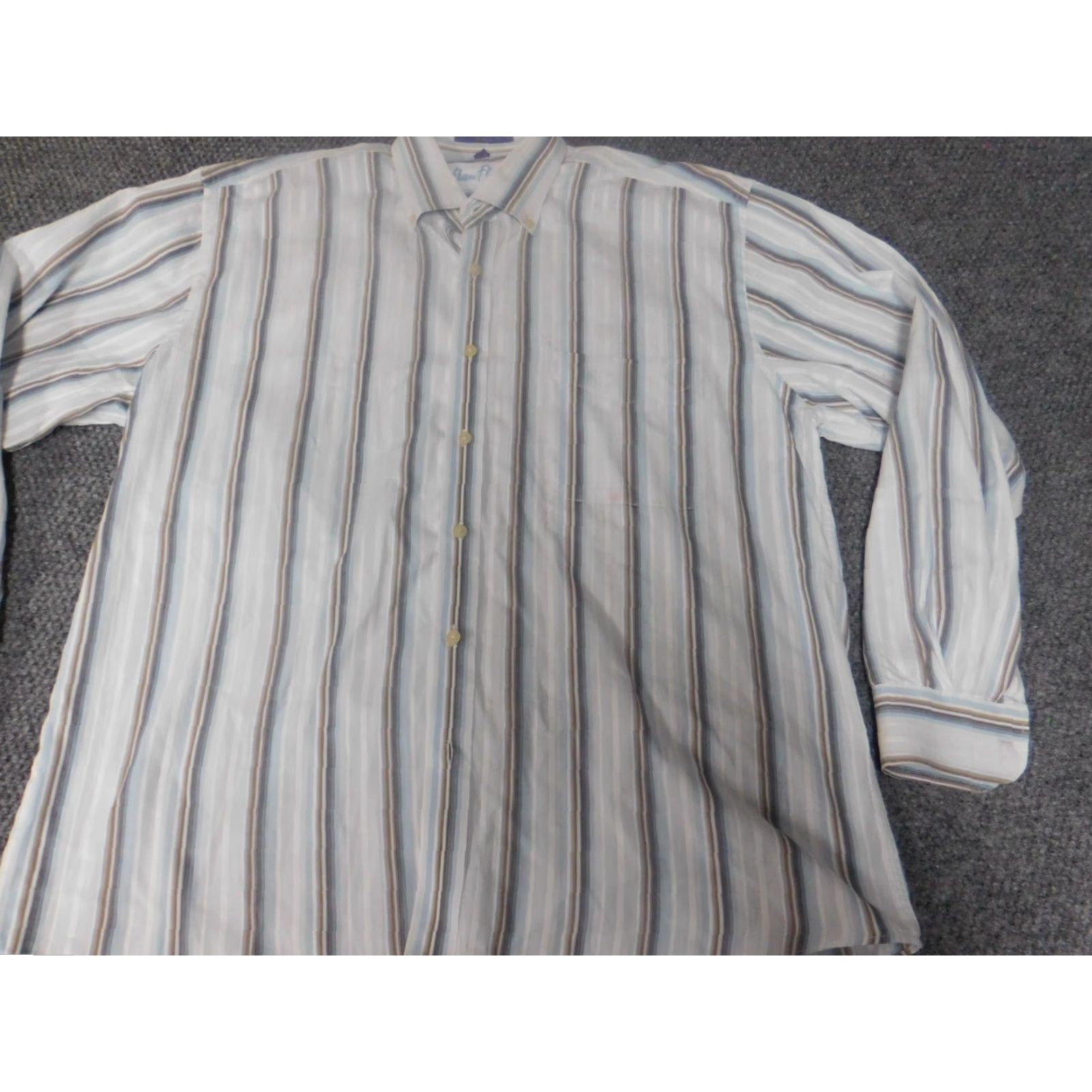 Vintage Alan Flusser Mens Shirt L White Striped Button-Down Long Sleeve Collared Cotton Knit Button-Up Pocket Vintage No Size US L / EU 52-54 / 3 - 3 Thumbnail