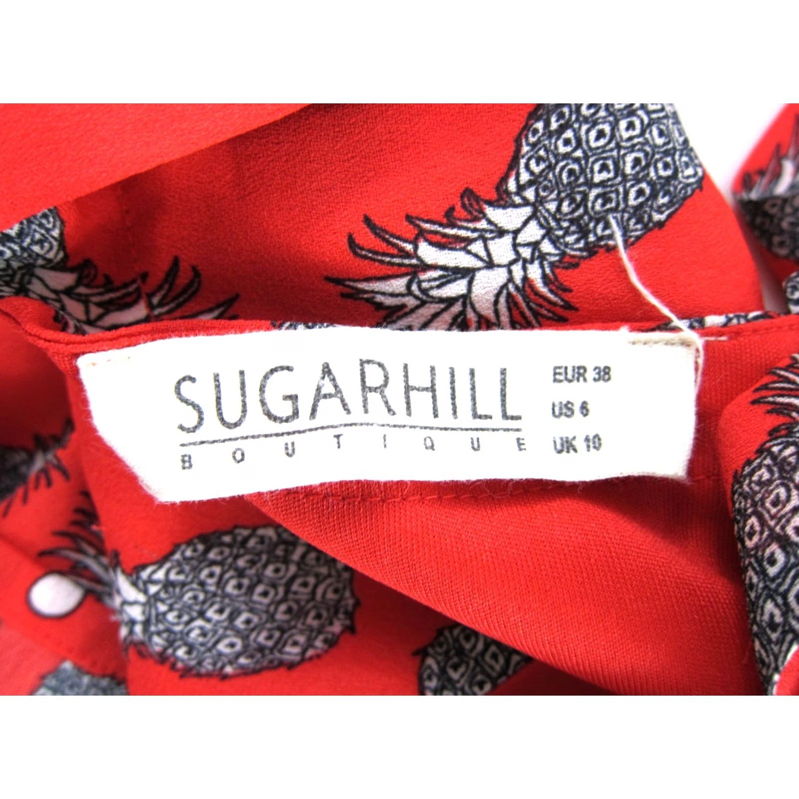 Vintage SUGARHILL Boutique Red Black White Pineapple Empire Waist Crossback Dress Size 6 Size M / US 6-8 / IT 42-44 - 3 Thumbnail