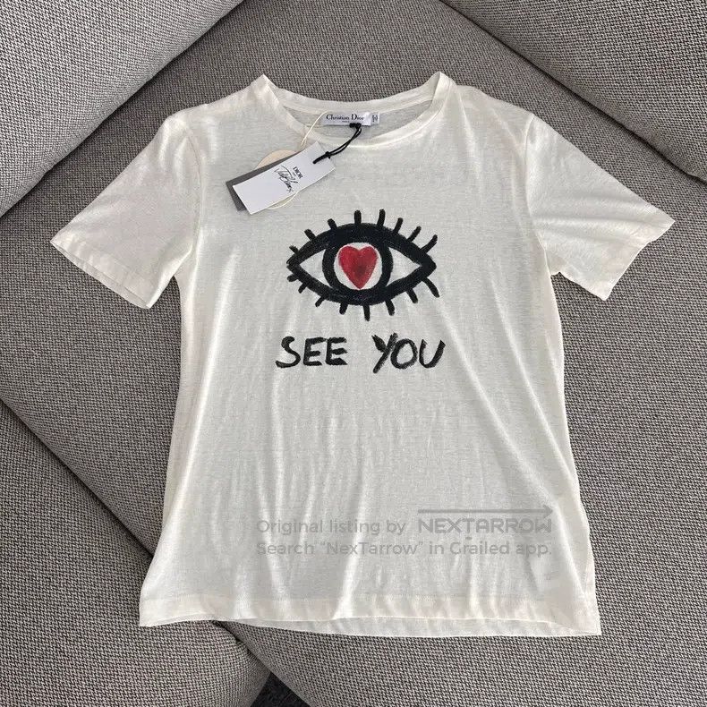 Dior Dior Off-white letter print pattern short-sleeved round-ne Size S / US 4 / IT 40 - 1 Thumbnail