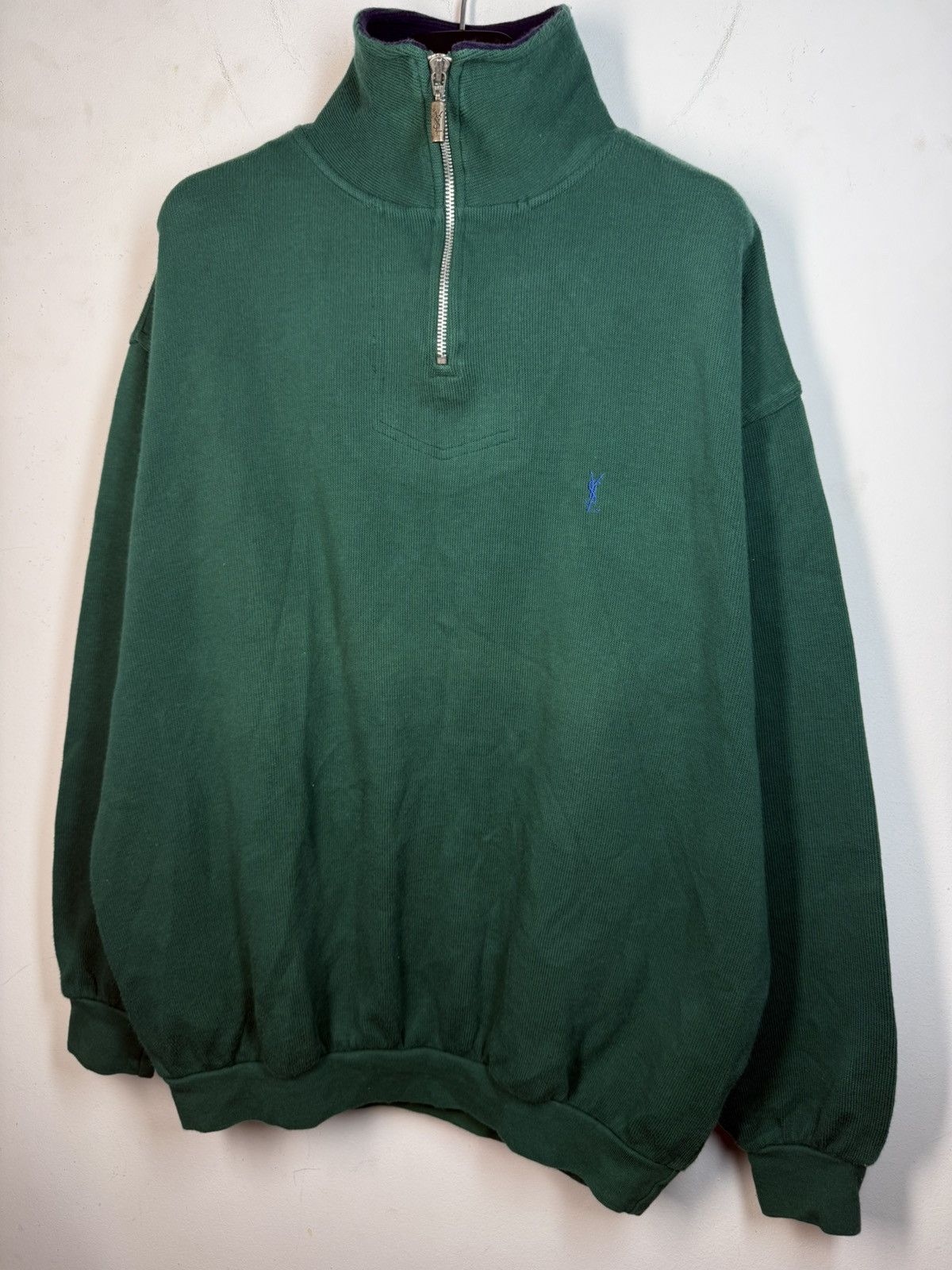 Yves Saint Laurent 90s YSL Sweatshirt 1/4 Quarter Zip Green Vintage Sweater Size US M / EU 48-50 / 2 - 19 Thumbnail