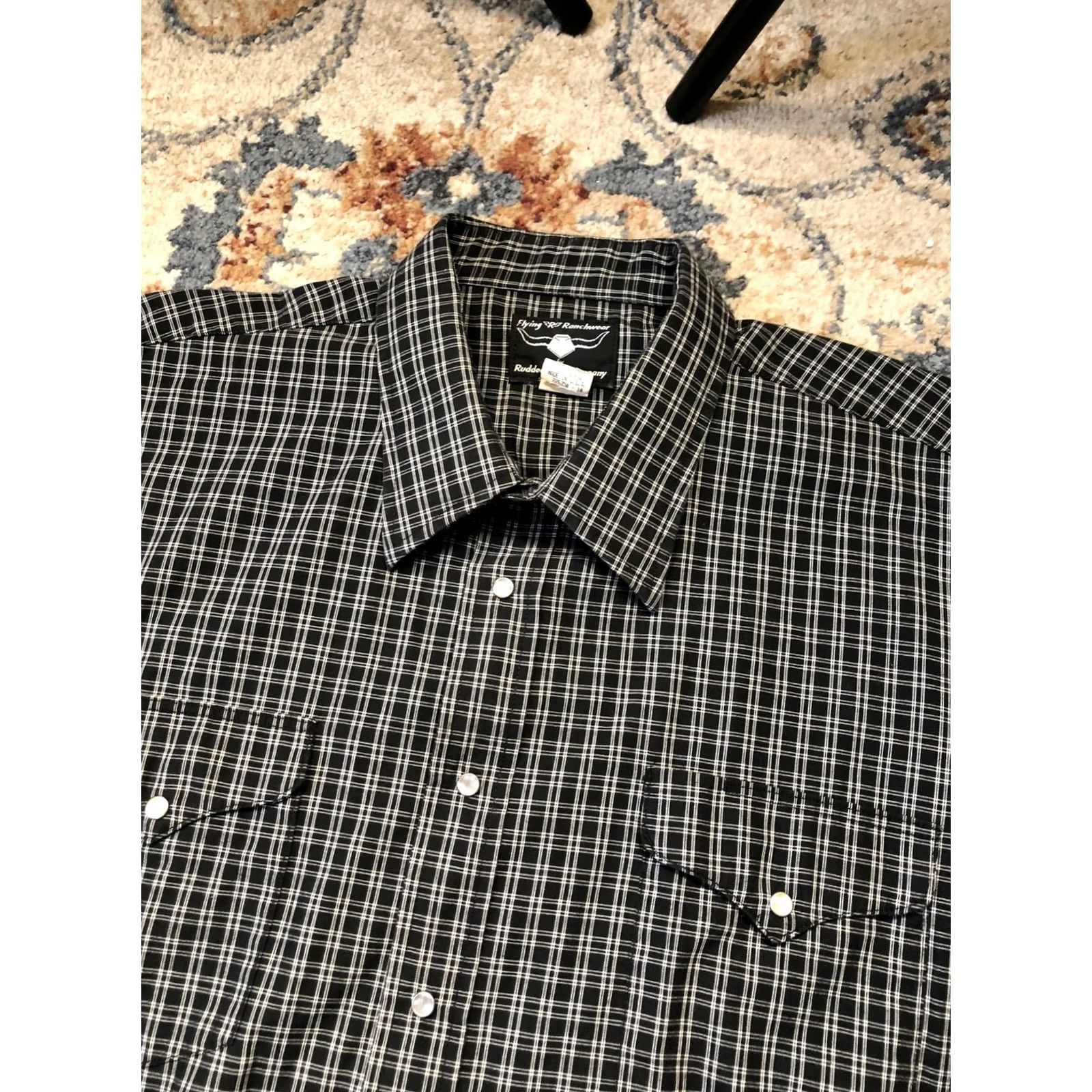 Vintage Flying R Ranchwear Shirt Mens 2XL Black White Plaid Pearl Snap Western Made USA Shirt Size US XXL / EU 58 / 5 - 7 Thumbnail