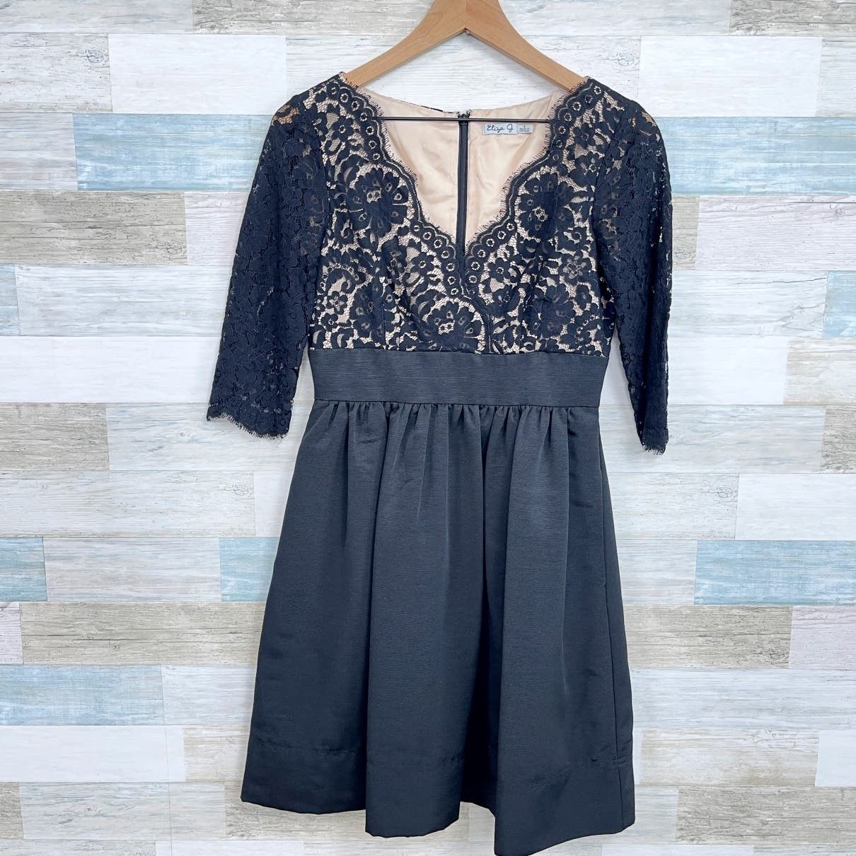 image of Eliza J Lace Fit & Flare Cocktail Dress Black Cream 4, Women's (Size Small)